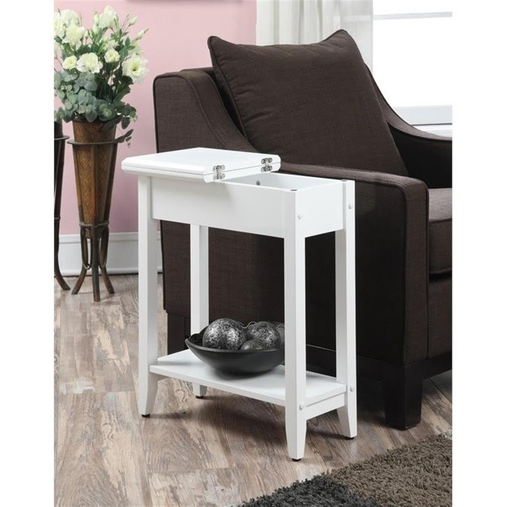 White Wood Finish Home Square Flip Top End Table - Set of 2, Perfect for Living Room, Bedroom, or Small Space Storage
