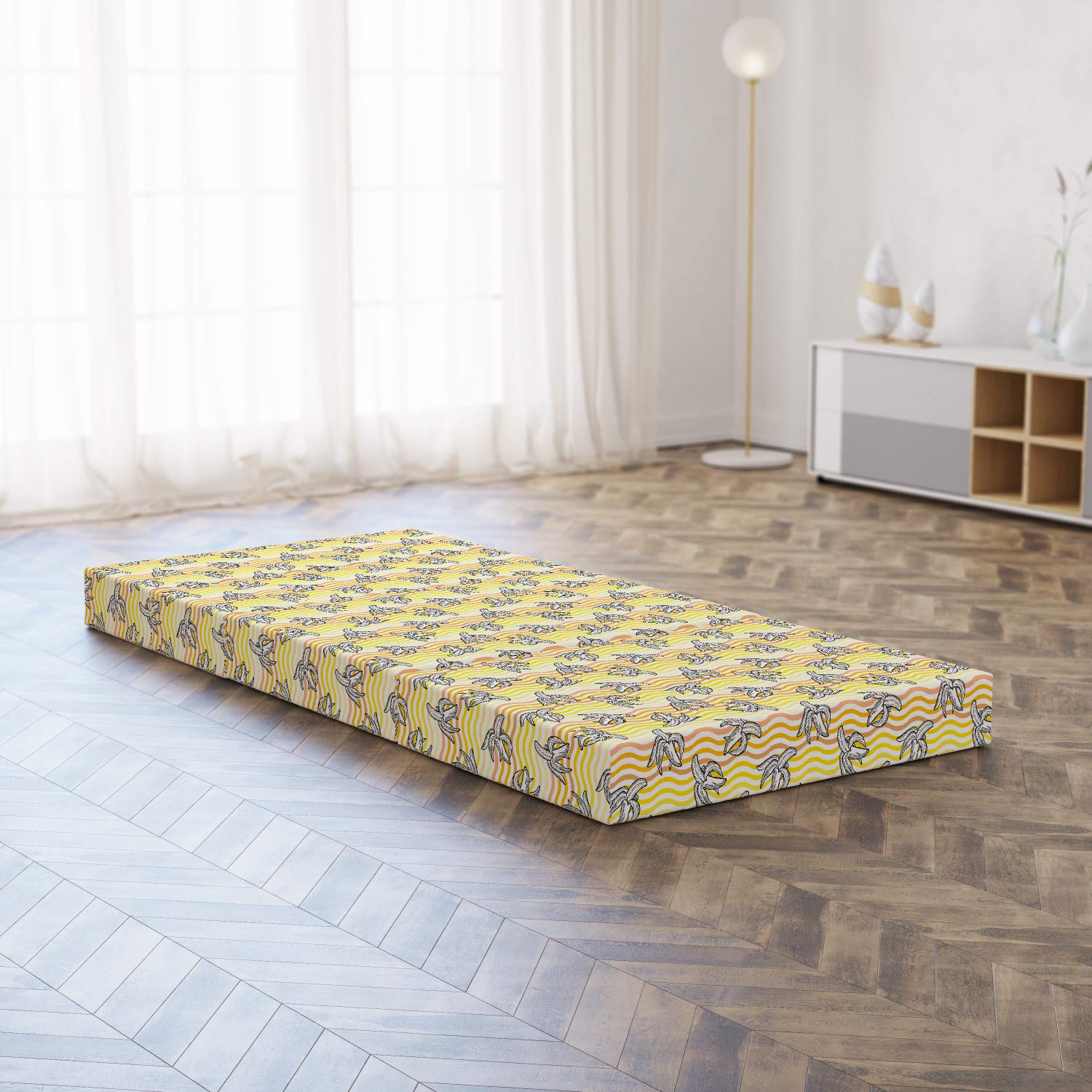 Ambesonne Foldable Mattress with Banana Sketch Design - 74.8