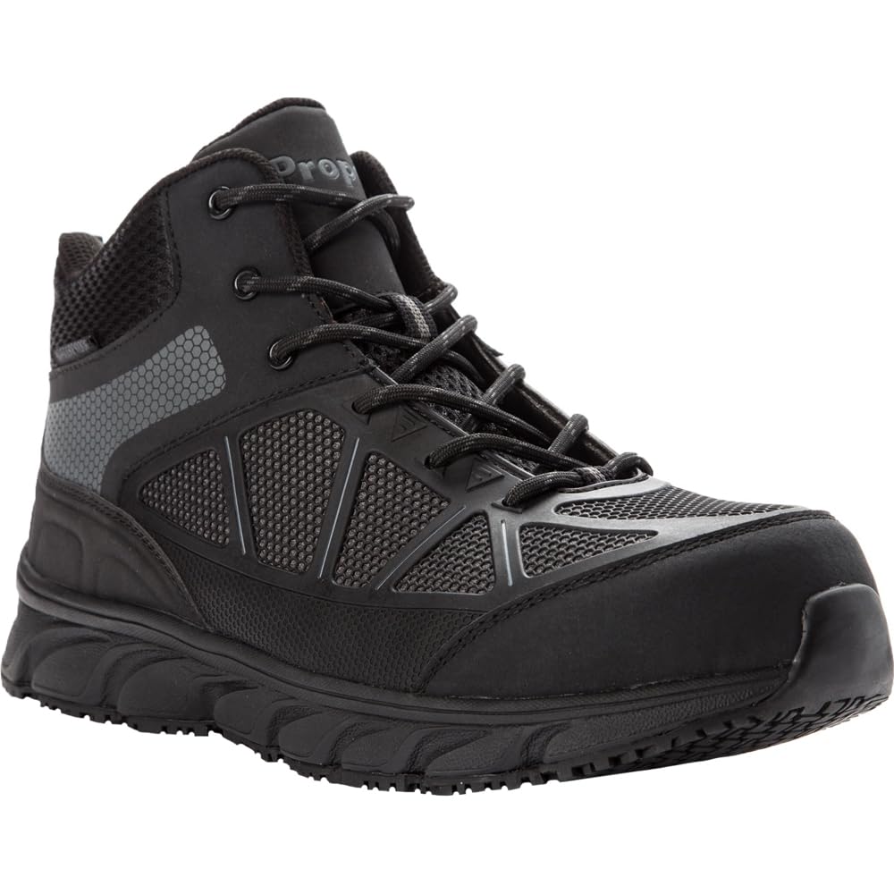 Propet Men's Seeley Hi Round Toe Steel Toe Work Safety Shoes - Comfortable Slip Resistant Construction Boots for Warehouse, Factory & Outdoor Work