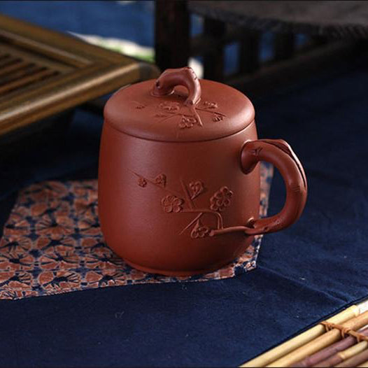 Elegant Plum Blossom Ceramic Tea Cup - Handcrafted Cement Design for Hot & Cold Beverages - Perfect for Home, Office, and Gift Giving