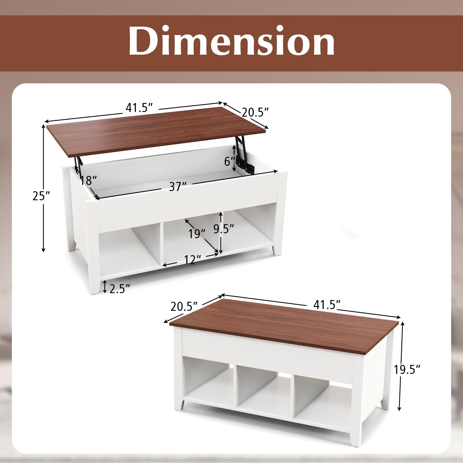Modern Lift-Top Coffee Table with Hidden Storage & Lower Shelves - White Wooden Cocktail Table for Living Room, Home Office & Small Spaces - Perfect as Laptop Desk, Snack Table & Living Room Furniture