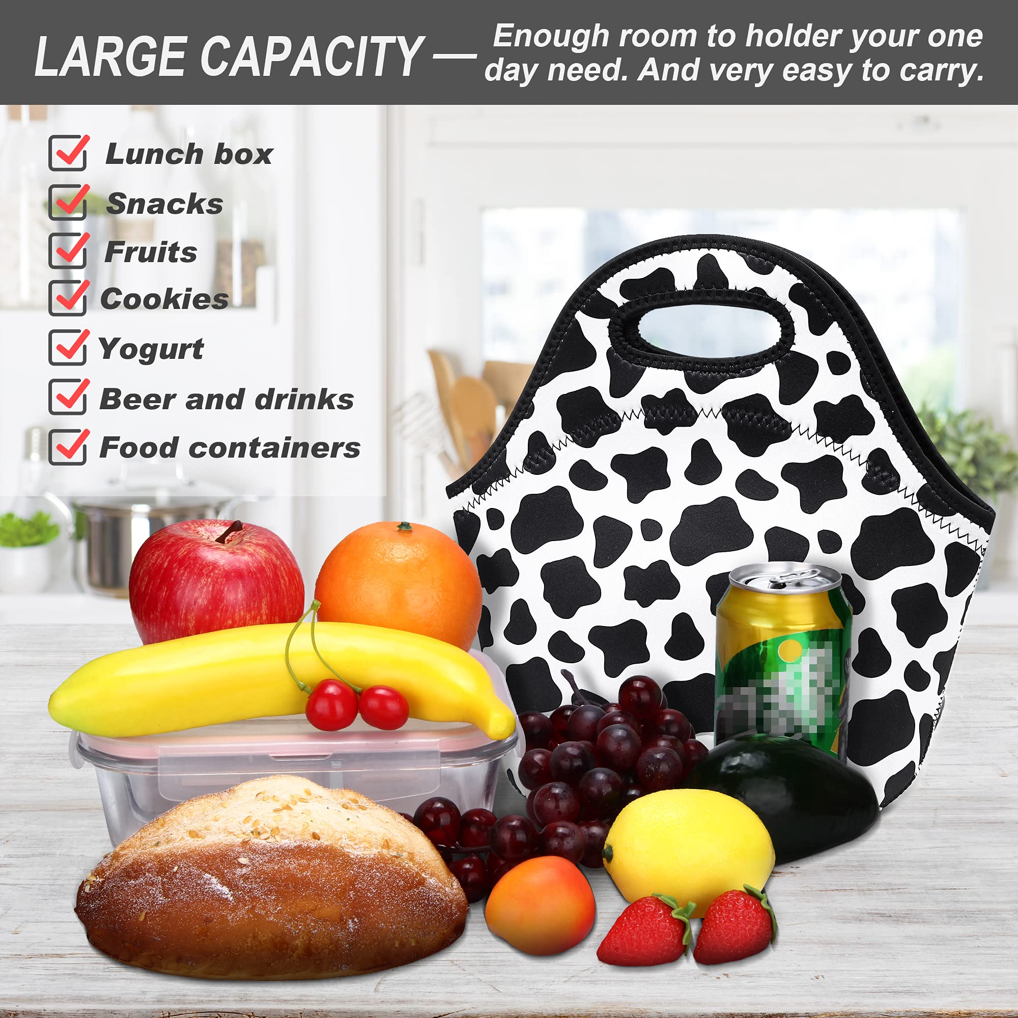 Insulated Neoprene Lunch Bag for Women & Men - Leakproof Washable Lunch Tote with Container Box - Lightweight Meal Prep Bag for Work, Office, School, Picnic & Outdoor Activities
