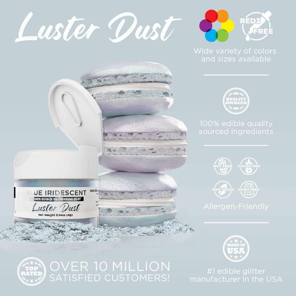 Blue Iridescent Luster Dust for Cake Decorating - Edible Food Grade Pearl Powder for Baking, Cupcakes & Desserts