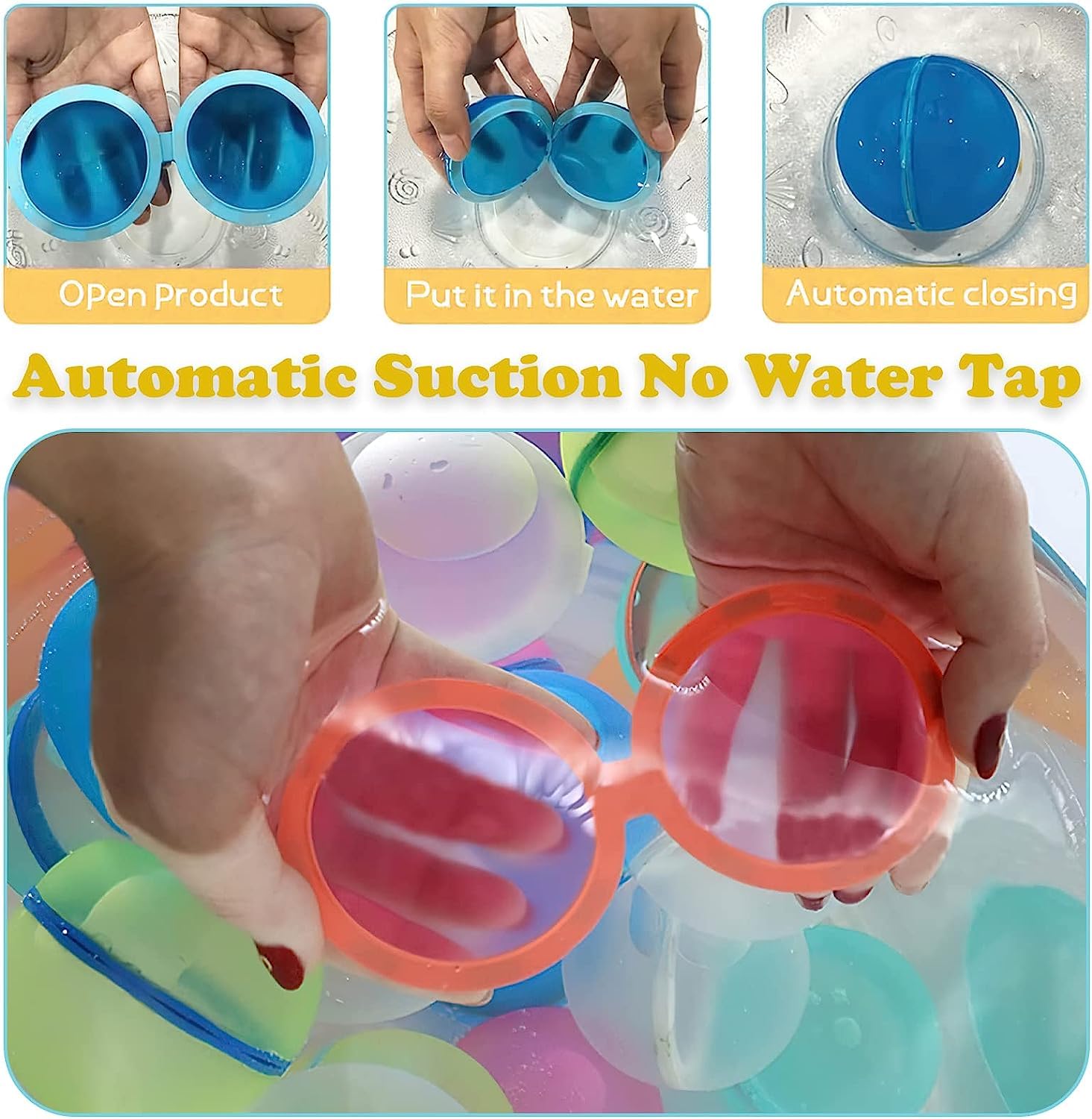 Chimoo 6 Pack Reusable Silicone Water Balloons with Self-Sealing Valve & Ball - No Tie, Colorful Splash Bombs for Kids Outdoor Water Games, Pool, Beach, Summer Fun