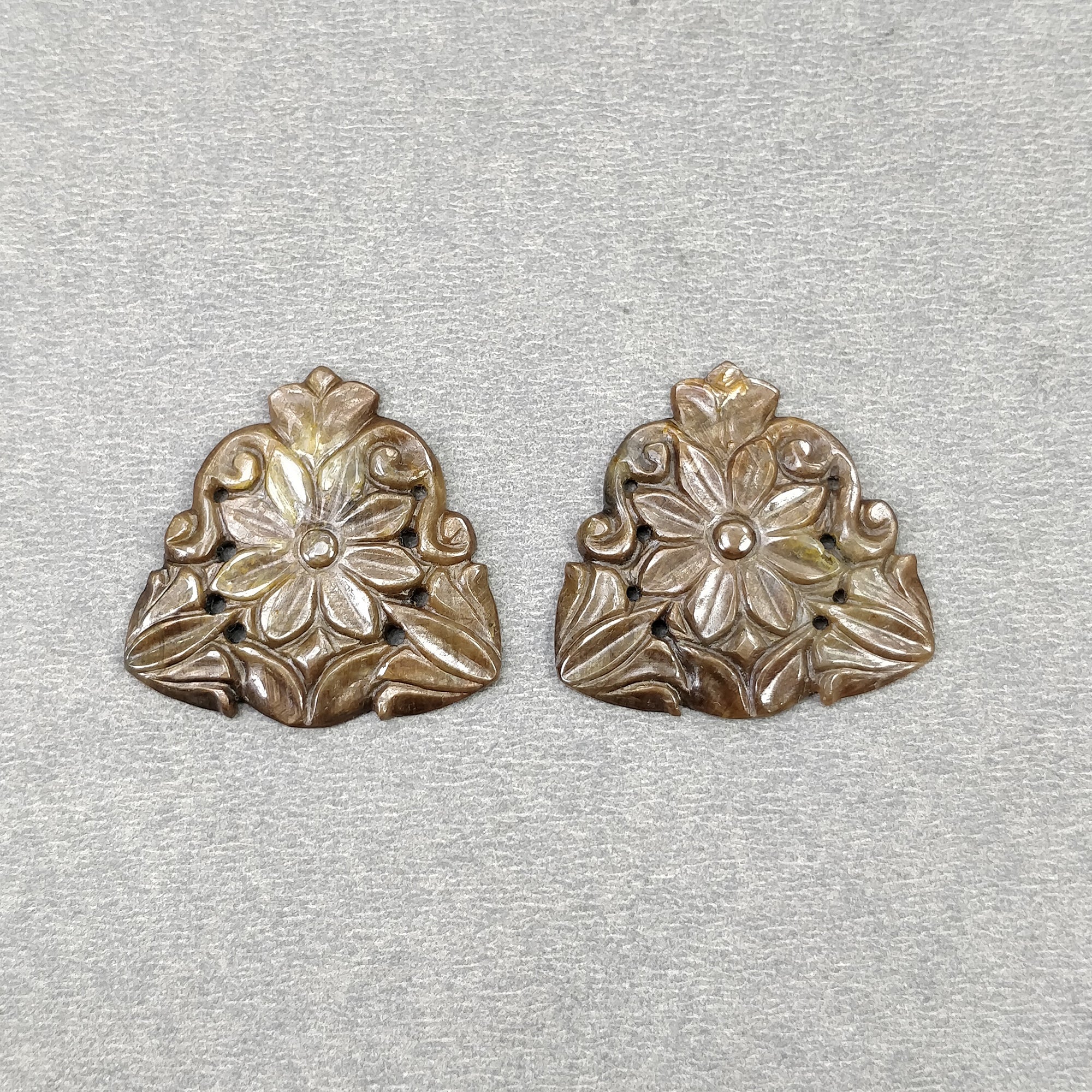 Natural Untreated Golden Brown Chocolate Sapphire Gemstone - 39.50cts Hand Carved Triangle Shape 27mm Pair for Jewelry Making, Engagement Rings & Unique Gifts