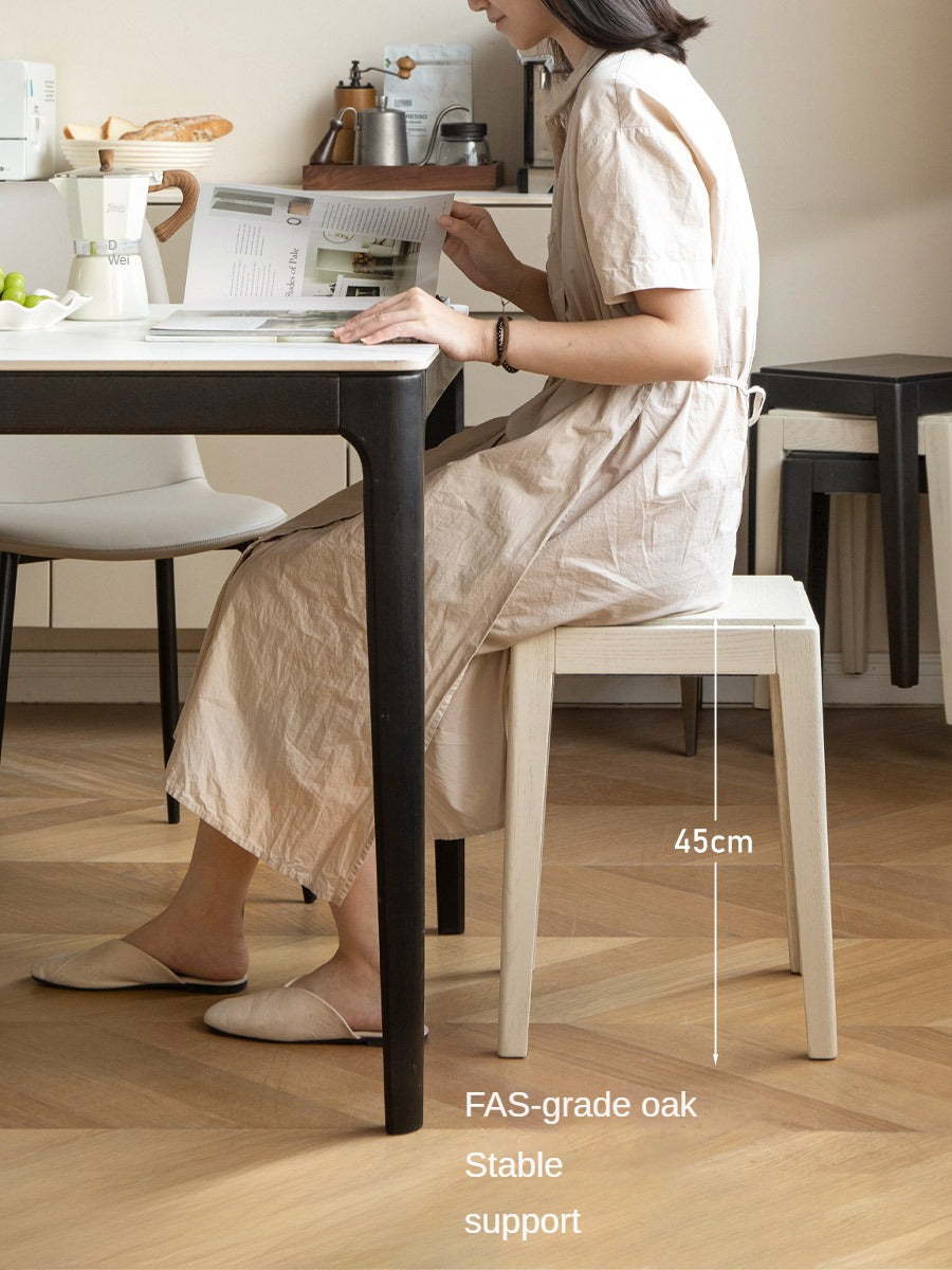 Solid Oak Wood Square Stackable Dining Stool - Sturdy & Space-Saving for Kitchen, Bar, or Dining Room