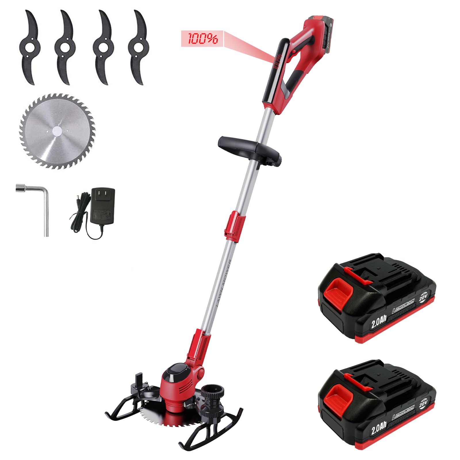 3-in-1 Cordless Weed Wacker, Lawn Edger & Trimmer with 2x 2.0Ah Batteries & Charger | 40-60 Min Runtime per Battery | Perfect for Lawn Care, Garden Maintenance & Yard Work