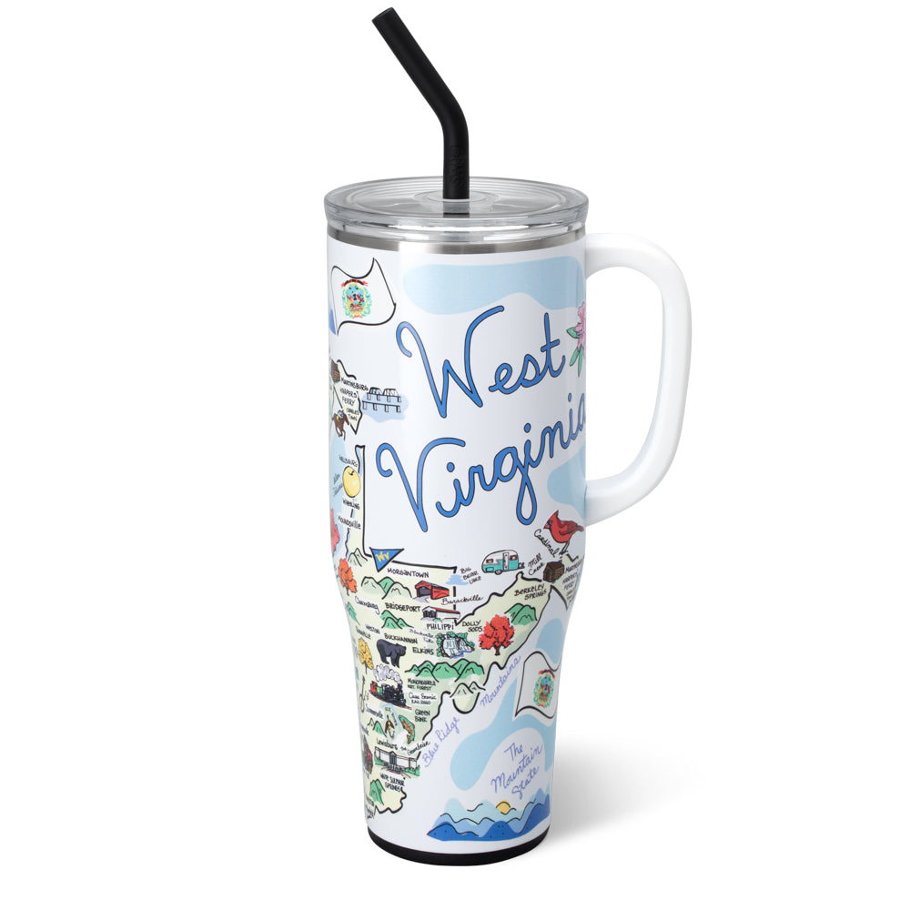 40oz West Virginia Mega Mug - Large Insulated Tumbler for Coffee, Tea & Cold Drinks - Perfect for Home, Office & Outdoor Adventures