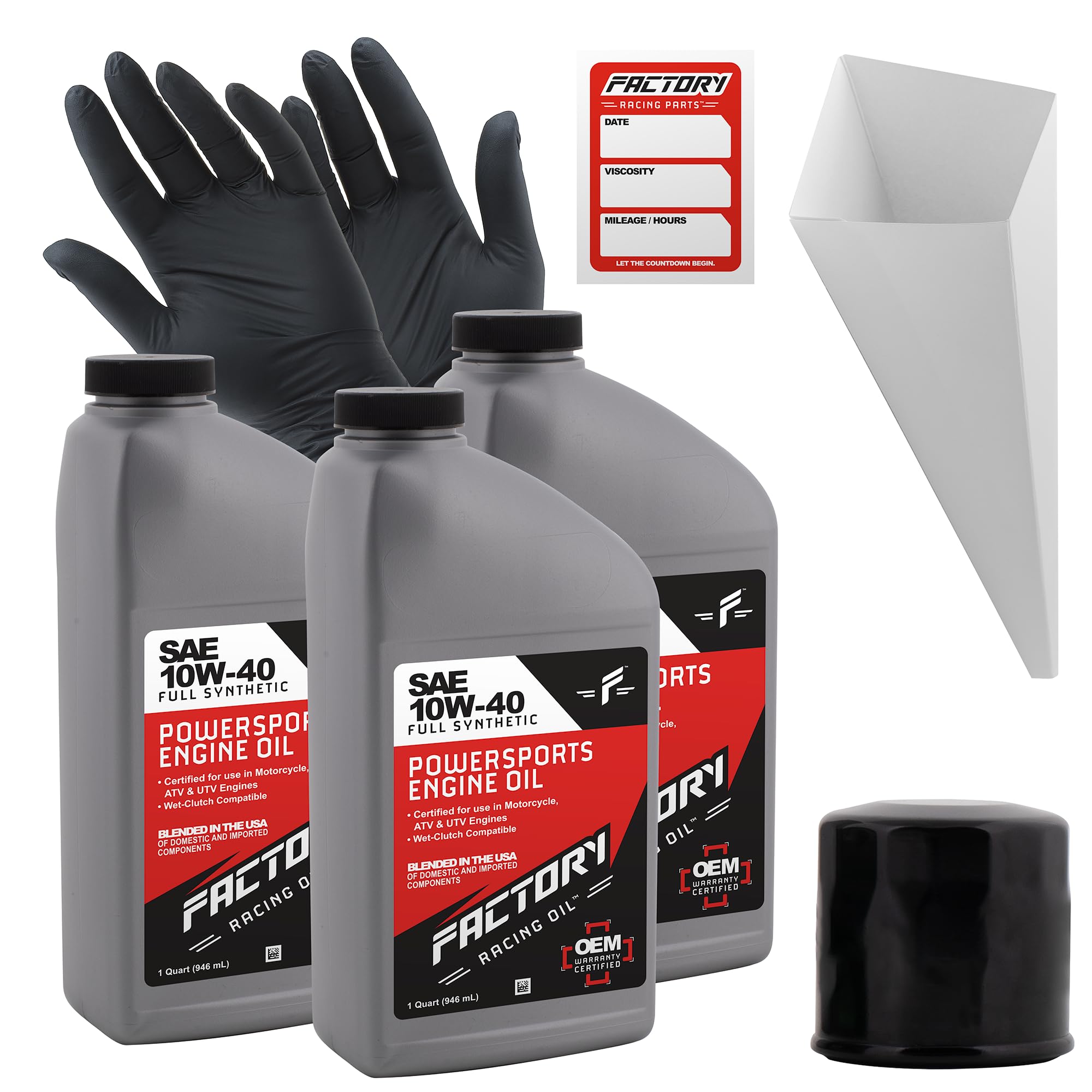 Yamaha Wolverine 450 Full Synthetic Oil Change Kit - 3 Quarts SAE 10W-40 Oil, Oil Filter, Funnel & Reminder Sticker Included - Perfect for ATV Maintenance & Off-Road Vehicle Care