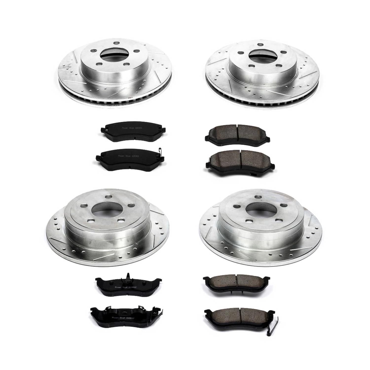 Power Stop K2162 Z23 Carbon Fiber Brake Pads & Drilled/Slotted Rotors Kit - Front & Rear Brake Upgrade for 2003-2007 Jeep Liberty - Improved Stopping Power for Off-Road & Daily Driving