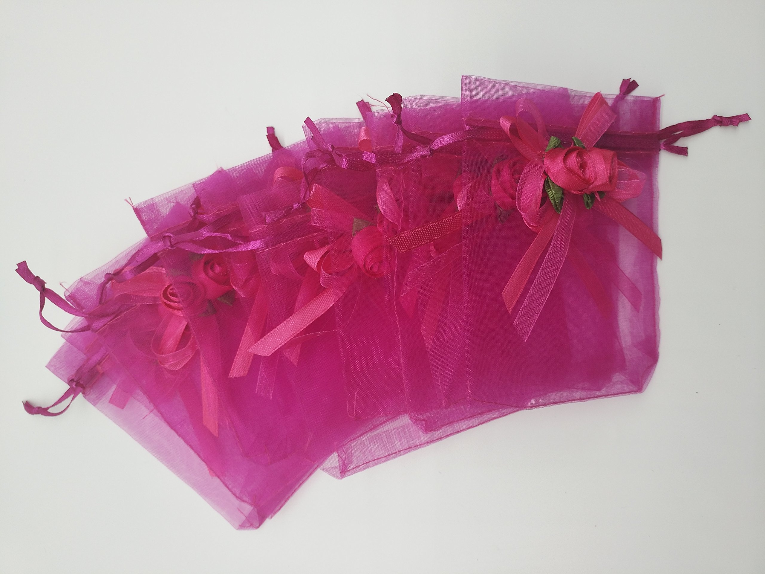 50pcs Sheer Organza Favor Bags 3.8x4.8 Inches - Wedding Party Gift Bags, Sample Display Pouches with Drawstring in Hot Pink - Perfect for Bridal Shower, Baby Shower & Birthday Favors