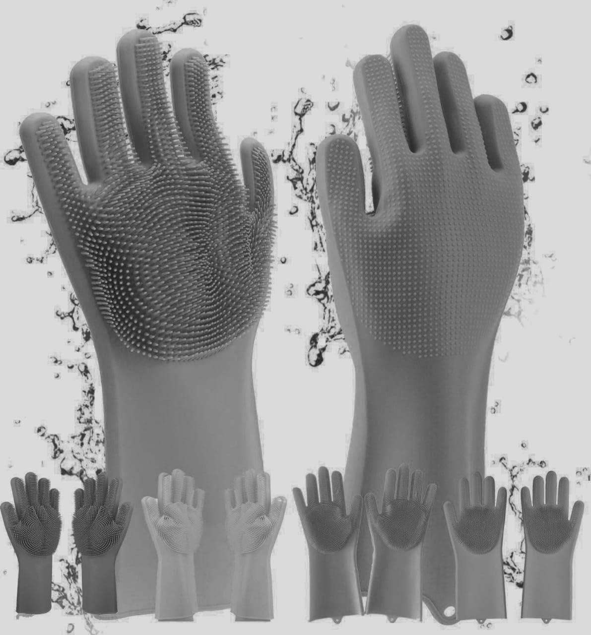 DHONI Multipurpose Cleaning Gloves for Kitchen, Dishwashing, Housework & Cars - Durable Rubber Scrubbing Gloves with Sponge Brush (Grey, Pack of 1) - Perfect for Washing Utensils, Car Detailing & Household Chores