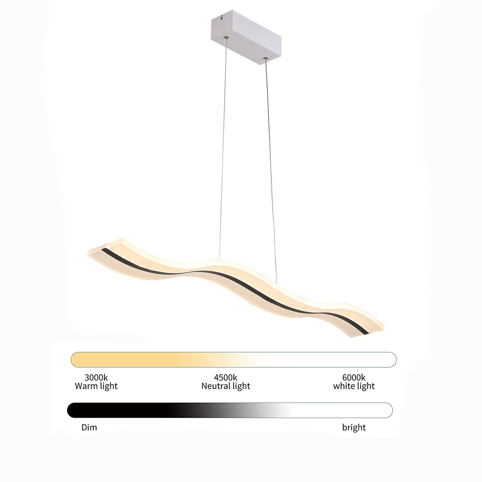 Modern Wave LED Pendant Light with Dimmable Remote Control - Contemporary Hanging Chandelier for Kitchen Island, Dining Room & Living Room Lighting - Perfect for Modern Home Decor & Ambient Lighting