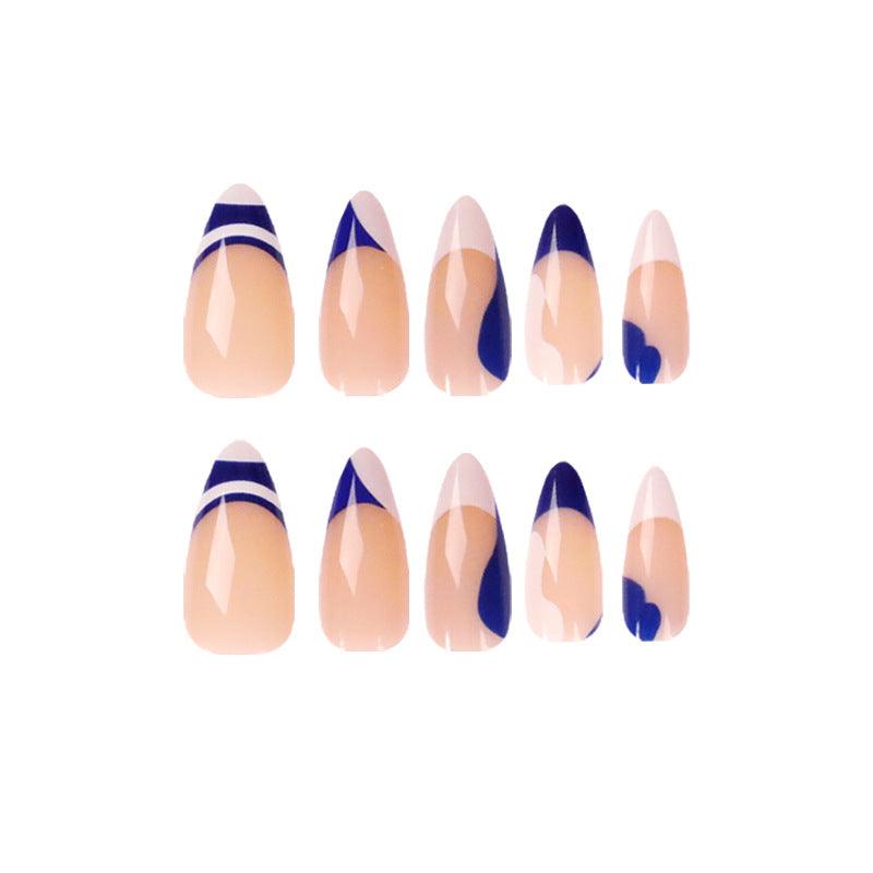 Lovevop Blue and White Matching False Nails - Medium Length Press on Nails with Glue - Perfect for Parties, Weddings, Holidays & Special Occasions