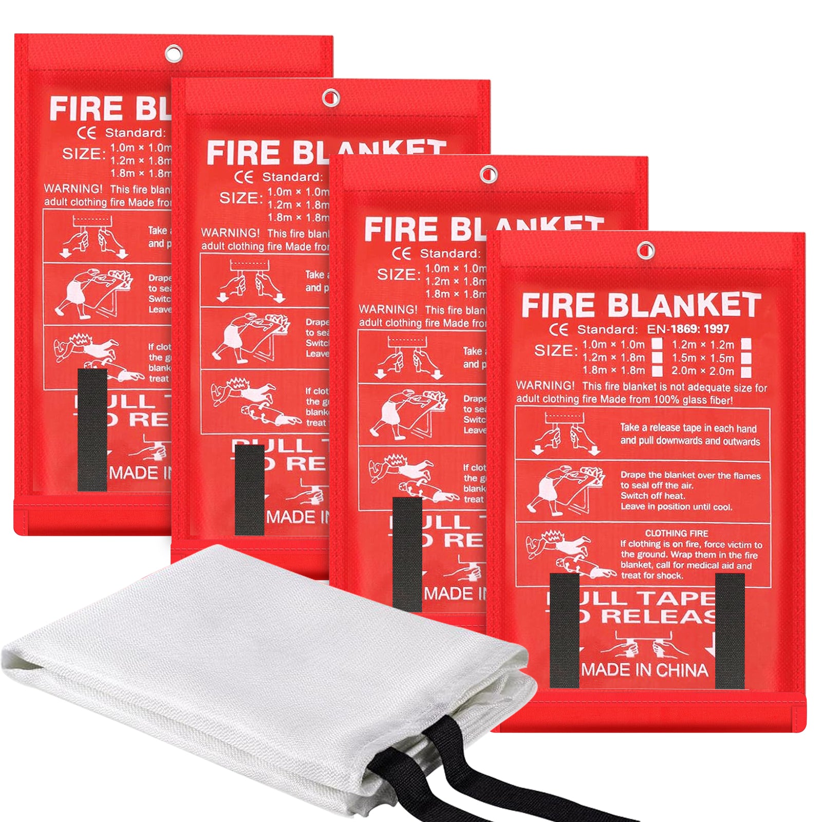 WETENE Fire Blanket Emergency - 4 Pack Fireproof Blanket for Kitchen, Camping, Grill, Car, Office & More | Fire Retardant Safety Blanket for Home, School, Warehouse & Outdoor Use - Perfect for Cooking, BBQ, Fireplace & Emergency Situations