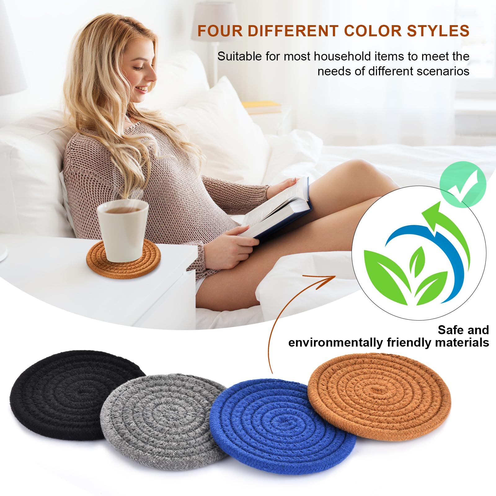 4-Pack Cotton Drink Coasters for Beer, Coffee & Mugs - Absorbent & Durable Table Decor for Home, Kitchen, Bar - Perfect Housewarming Gift & Party Essentials (Great for Dinner Parties & Outdoor BBQs)