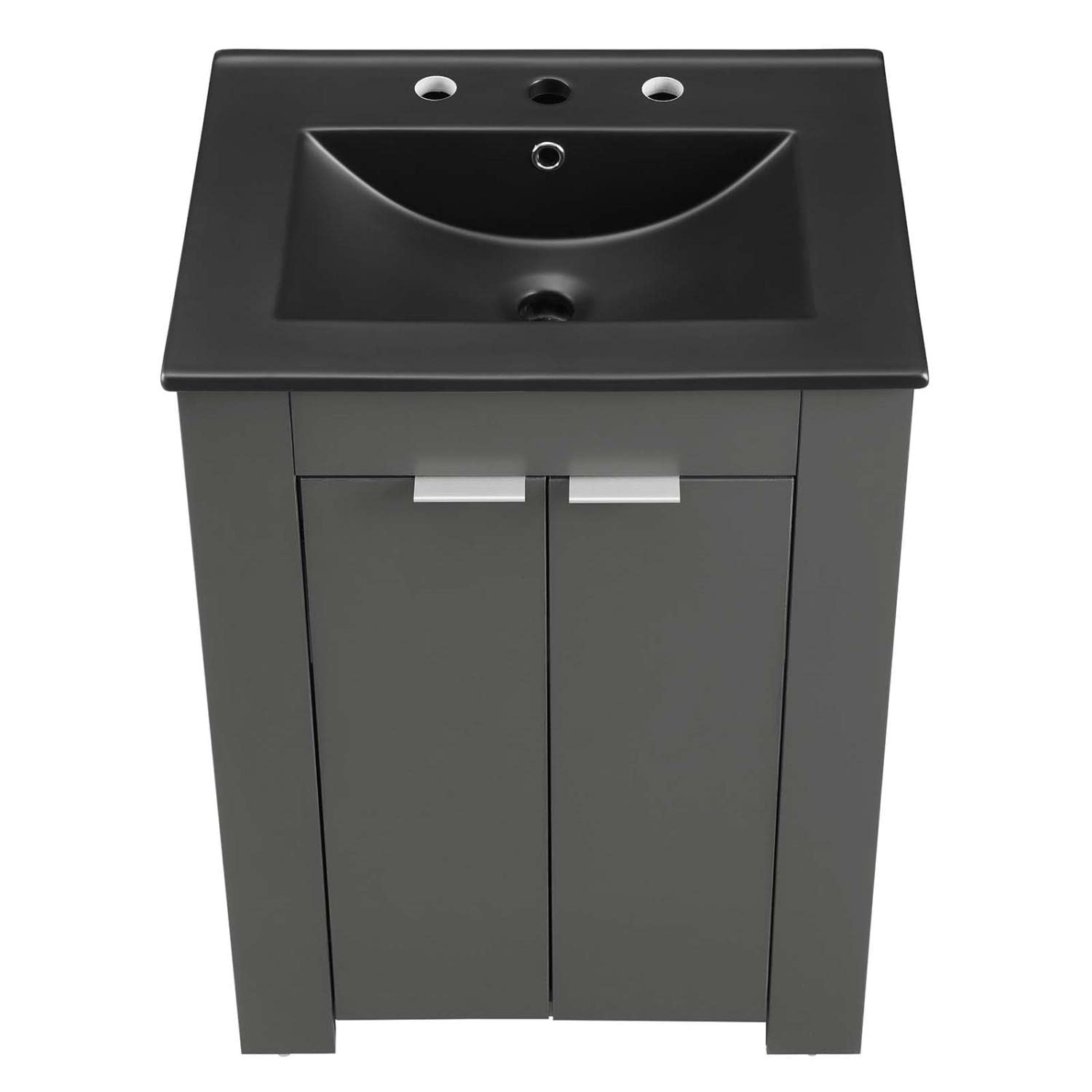 Modway Maybelle 24-Inch Bathroom Vanity with Sink in Gray Black - Modern Space-Saving Design for Small Bathrooms & Powder Rooms