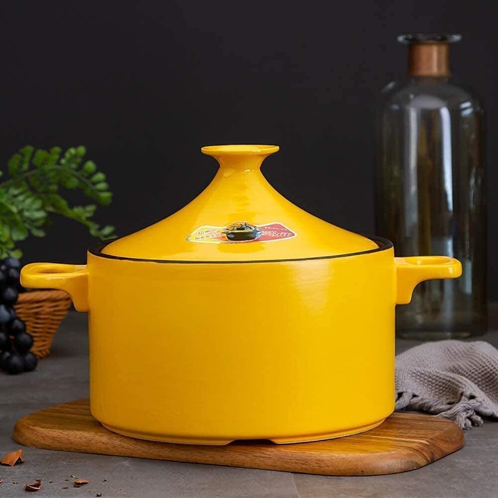 Healthy Round Ceramic Clay Pot with Lid - Traditional Earthenware for Cooking Soup, Stew & Hot Pot | Stovetop & Oven Safe Casserole Dish for Home & Restaurant Use