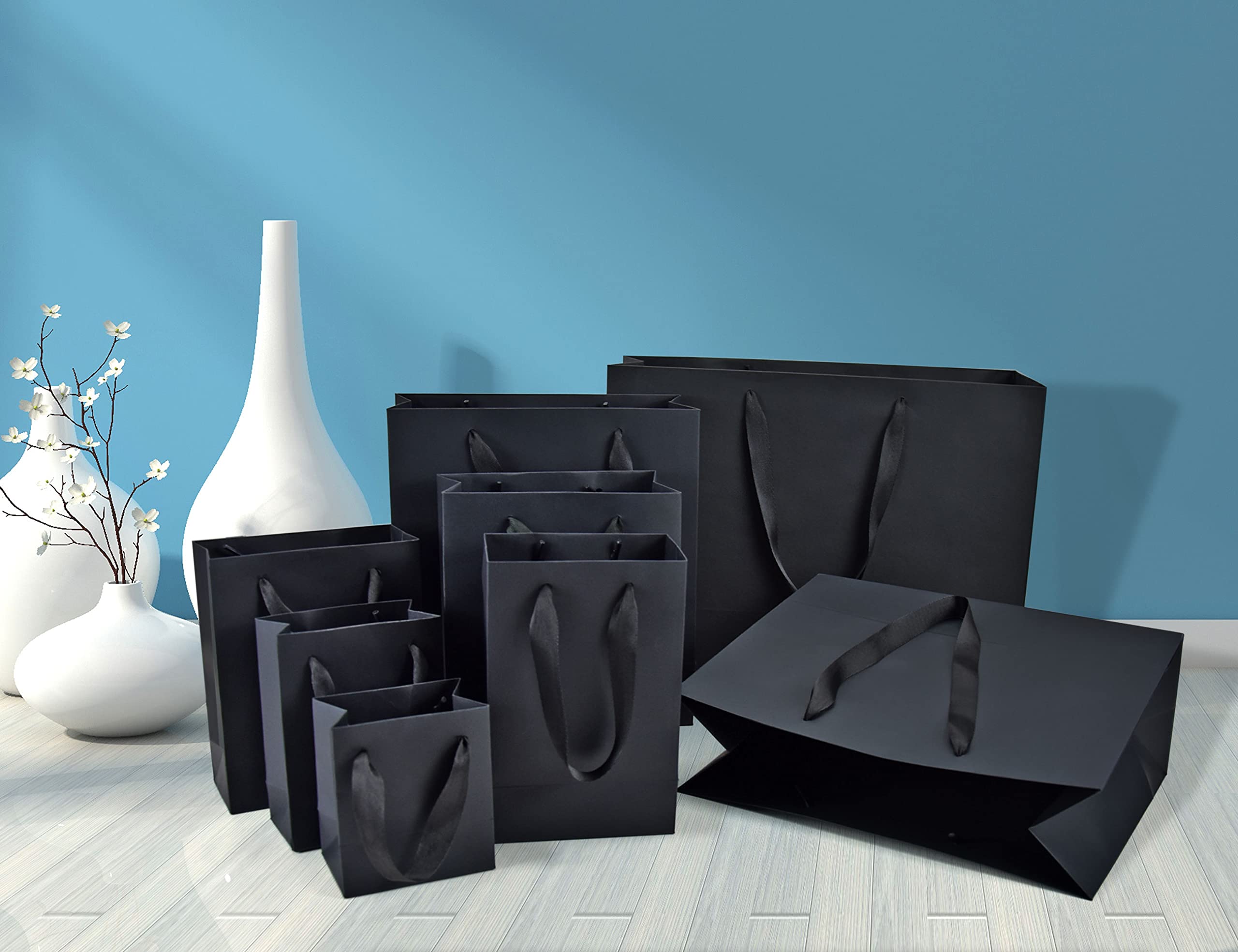 HUAPRINT 20 Pack Matte Black Paper Gift Bags with Handles - 7x4x9 Inch Small Shopping Bags for Retail, Party Favors, Merchandise & Wedding - Elegant Matte Finish for Business, Events & Gifting