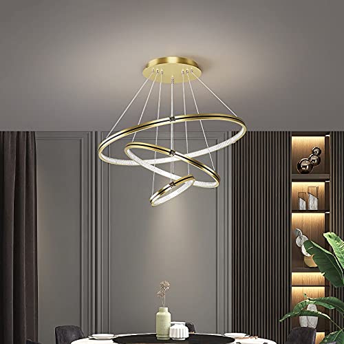 Modern LED Hanging Lamp with Stepless Dimming & Remote Control - 38W Ring Chandelier for Living Room, Kitchen, Dining Room, Bedroom & Study (110V/220V) | Perfect for Ambient Lighting & Home Decor
