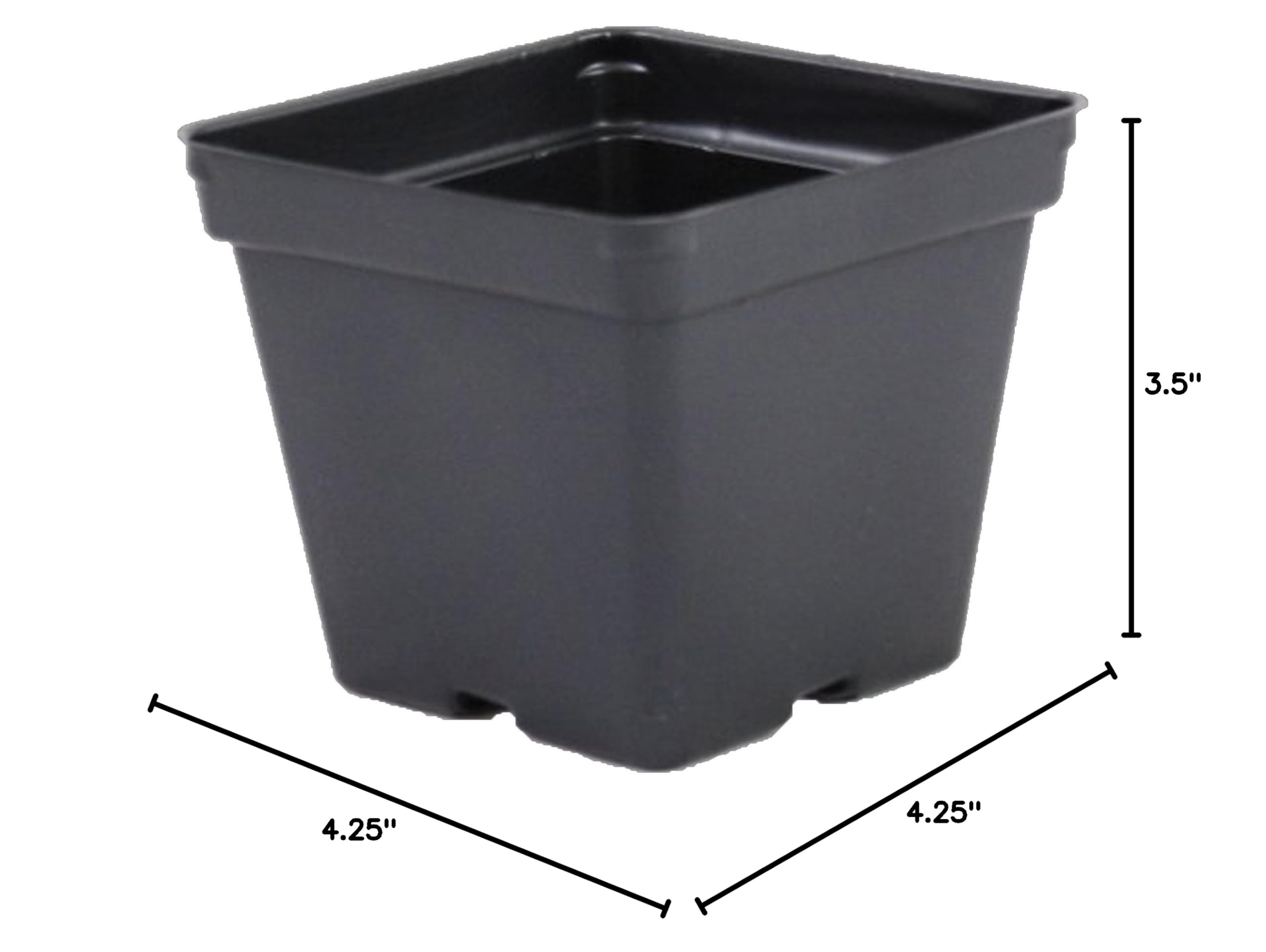 4.25 x 3.5 Inch Black Plastic Square Greenhouse Pots - Case of 375 - Durable Plant Containers for Seedlings, Herbs & Small Plants - Ideal for Indoor Gardening, Greenhouses & Hydroponics