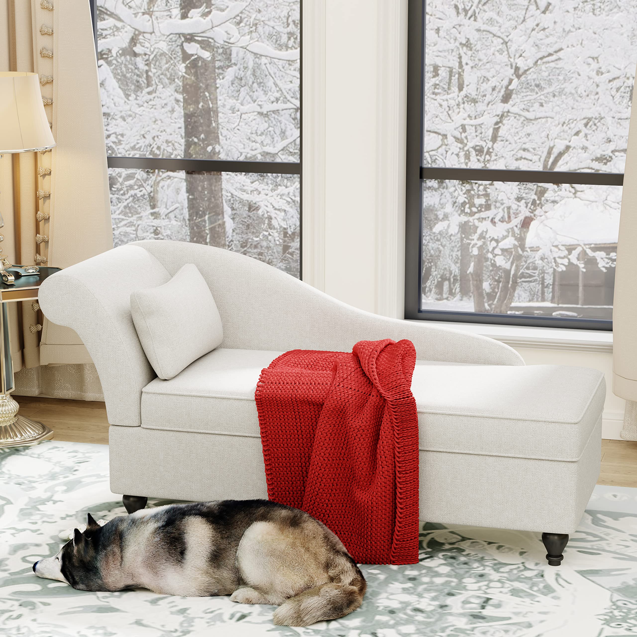 Yongqiang Upholstered Chaise Lounge Chair with Storage - Beige Fabric Left Armrest for Bedroom, Living Room & Office | Comfortable Seating with Hidden Storage Space | Perfect for Small Spaces, Reading Nooks & Guest Rooms