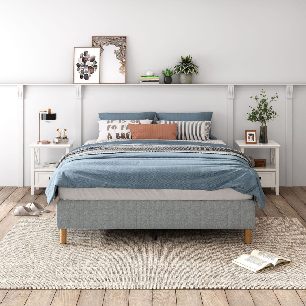 Alex Double Metal Bed Frame with Sturdy Support - Light Grey Finish for Modern Bedrooms | Perfect for Guest Rooms, Dorms & Small Spaces