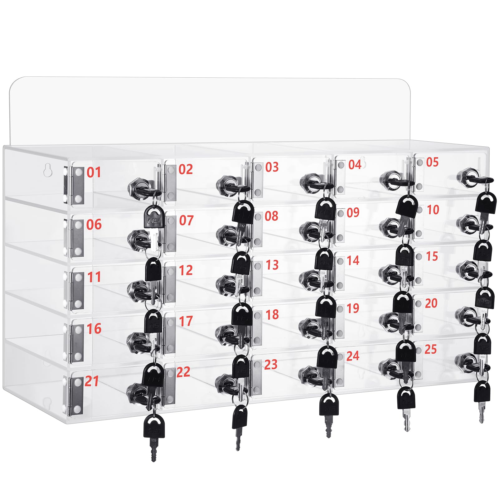 Clear Acrylic Phone Locker Box with Keys - 25 Slots Wall Mount Storage for Office & Classroom