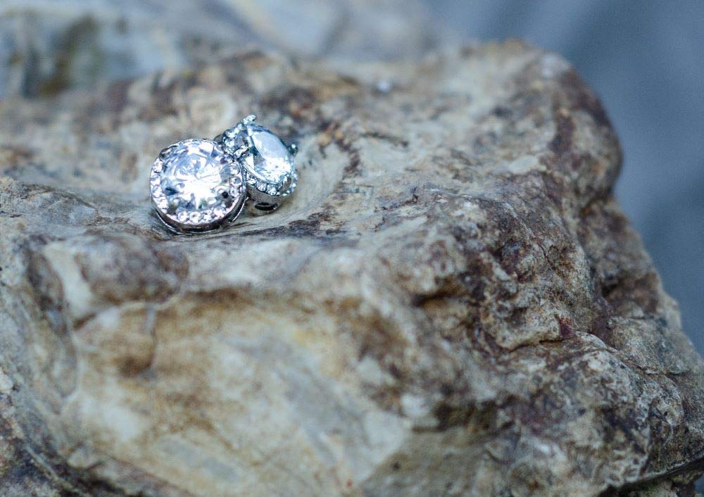 Stylish Round CZ Stud Earrings for Women - Halo Setting Cubic Zirconia Statement Jewelry | Minimalist & Elegant Design | Perfect Gift for Her | Great for Parties, Weddings & Everyday Wear