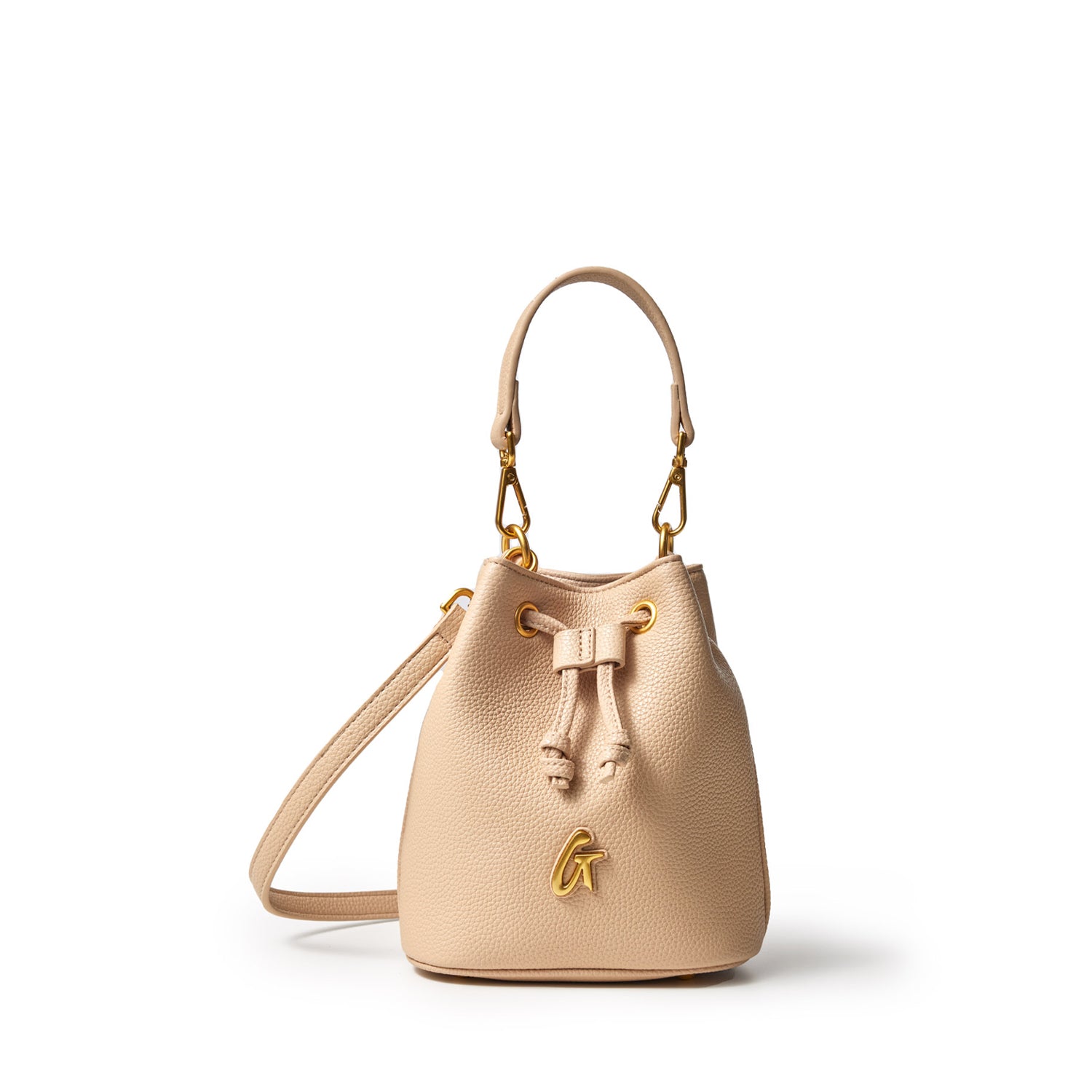 Mini Pebble Leather Bucket Bag in Nude - Stylish Crossbody Purse for Women, Perfect for Everyday Use, Work, and Travel