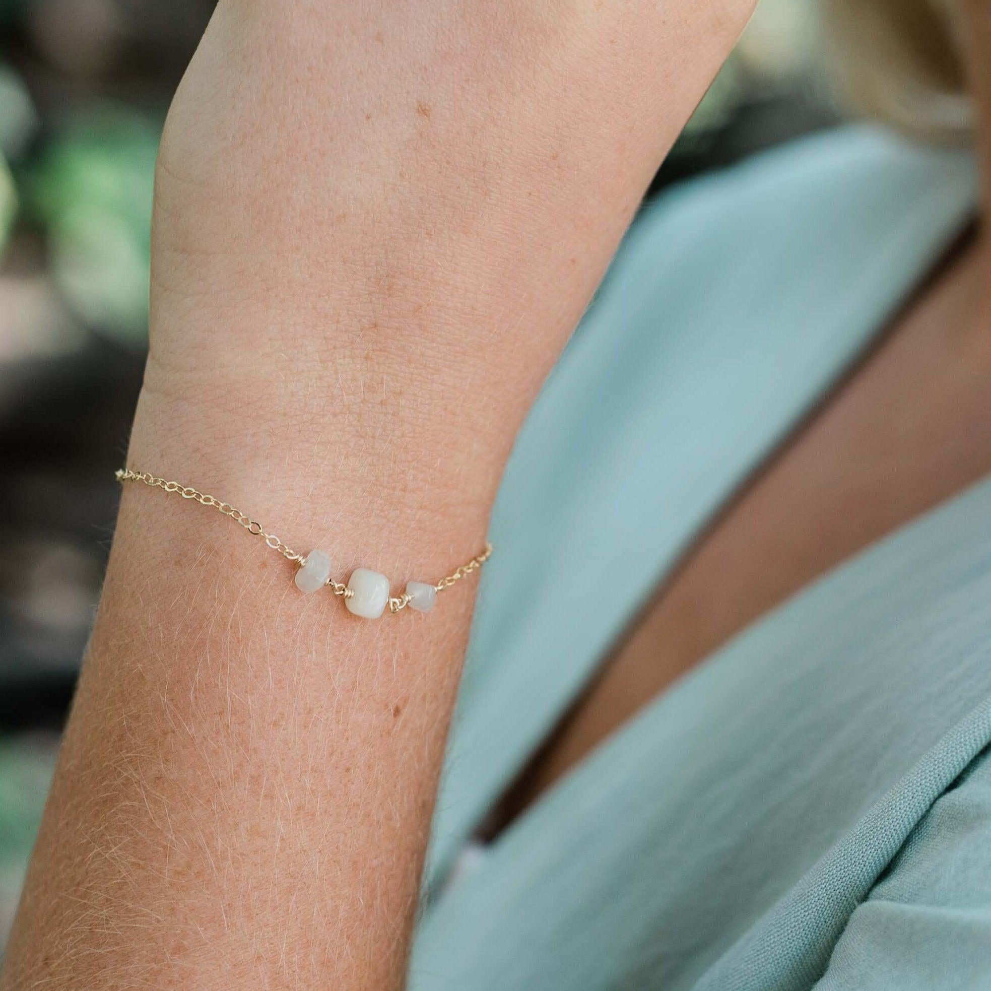 Elegant White Moonstone Beaded Chain Bracelet for Women | Healing Crystal Jewelry | Perfect for Yoga, Meditation & Boho Fashion