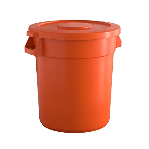 Krollen Industrial 20 Gallon Orange Round Commercial Trash Can with Lid - Heavy Duty Waste Bin for Office, Restaurant, Kitchen & Outdoor Use
