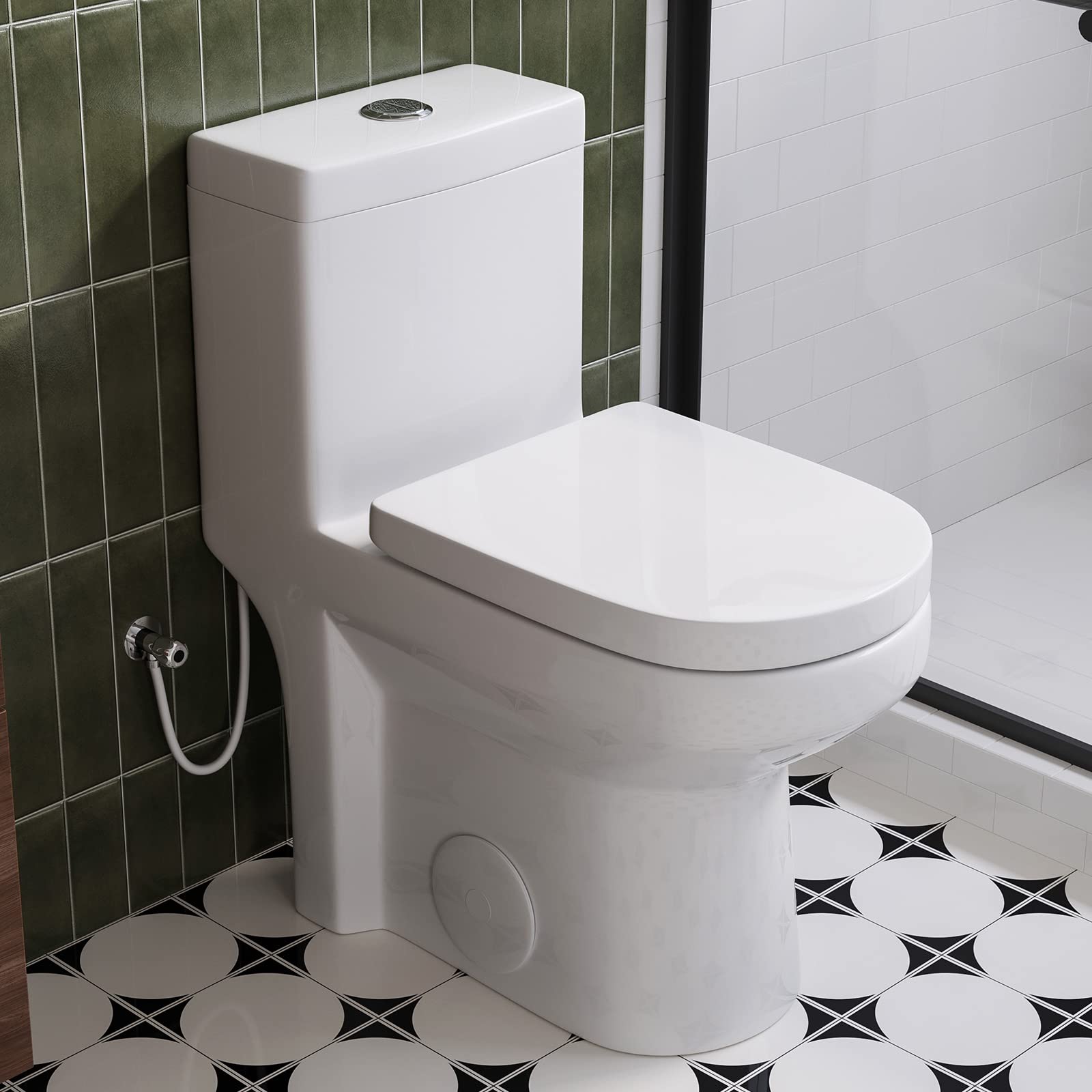 HOROW HWMT-8733U Compact One-Piece Toilet with Power Dual Flush | Water-Saving Bathroom Toilet | Soft-Closing Quick Release Seat | 12'' Rough-In White Toilet Bowl | Perfect for Small Bathrooms & Space-Saving Solutions