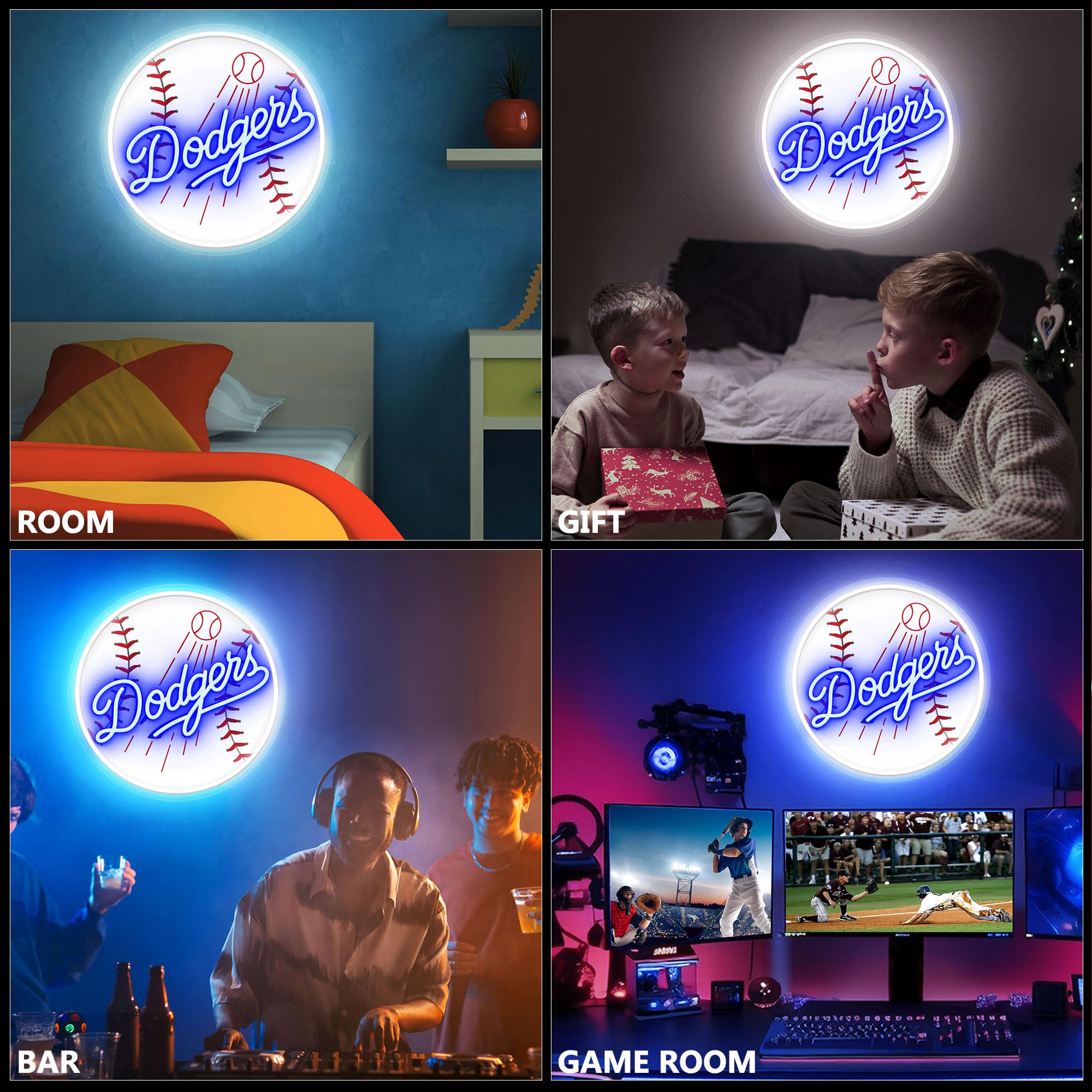 Baseball Neon Sign - Dimmable LED Wall Decor for Sports Fans, Boys Room, Bar & Bedroom | Perfect Gift for Dodgers Fans, Kids & Friends | Great for Game Nights, Themed Parties & Christmas Decorations