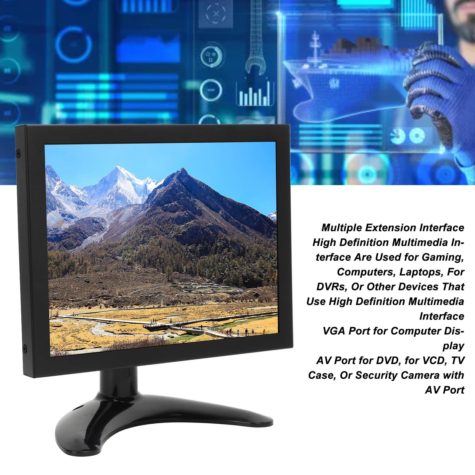 HUAOSN 8 Inch Mini Touch Screen Monitor - IPS HD Display with USB/AV/VGA Ports, Built-in Speaker, 100-240V (EU Plug) - Perfect for Laptop Extensions, Gaming, Security Systems, and Digital Signage