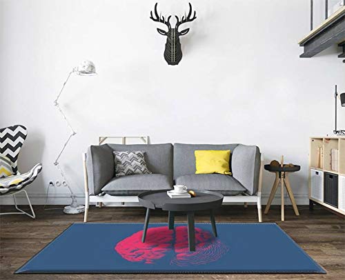 Non-Slip Red Engraved Brain Design Area Rug Pad - Thickened Blue Doormat for Living Room, Entryway, Indoor & Outdoor Use - Perfect for Home Decor, Yoga Mats, and Pet Play Areas