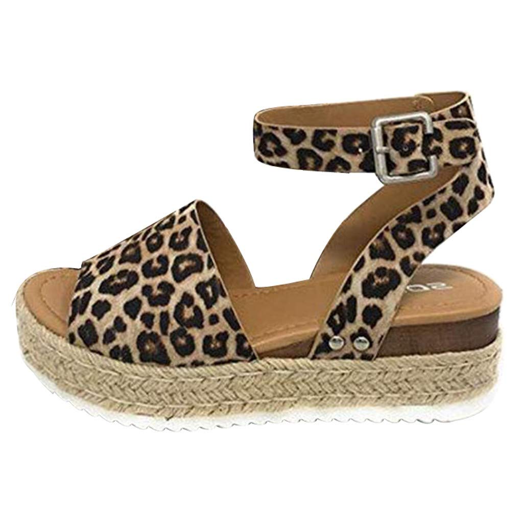 Women's Wide Width Wedge Sandals with Ankle Buckle - 2023 Fashion Summer Beach Shoes, Open Toe Espadrille Platform Sandals for Walking, Vacation & Outdoor Activities