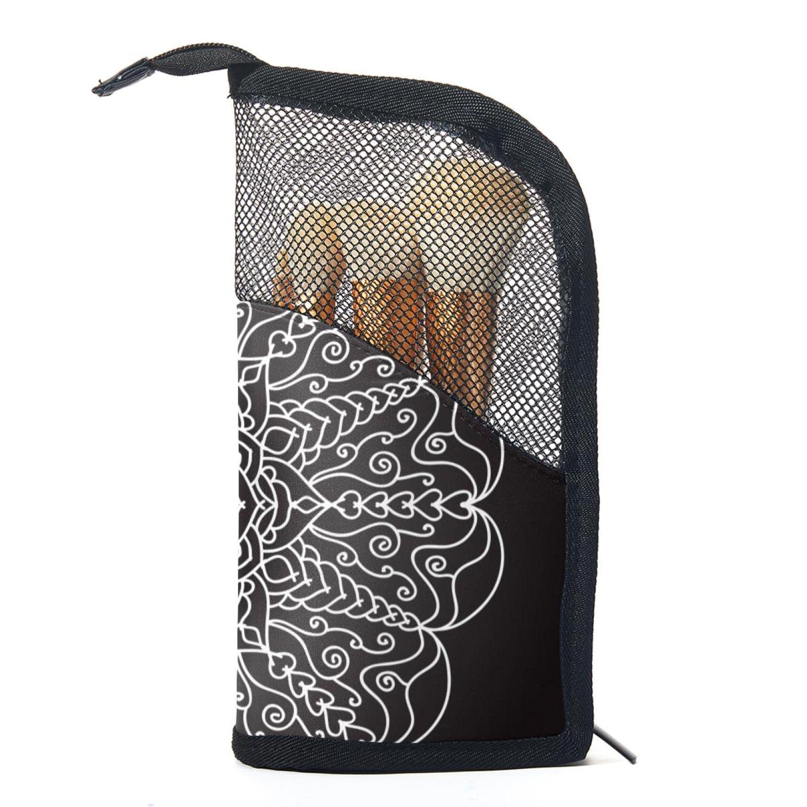 **12-Piece Makeup Brush Organizer Bag with Mandala Ethnic Flower Design - Portable Cosmetic Brush Holder Case for Travel, Home & Professional Use**