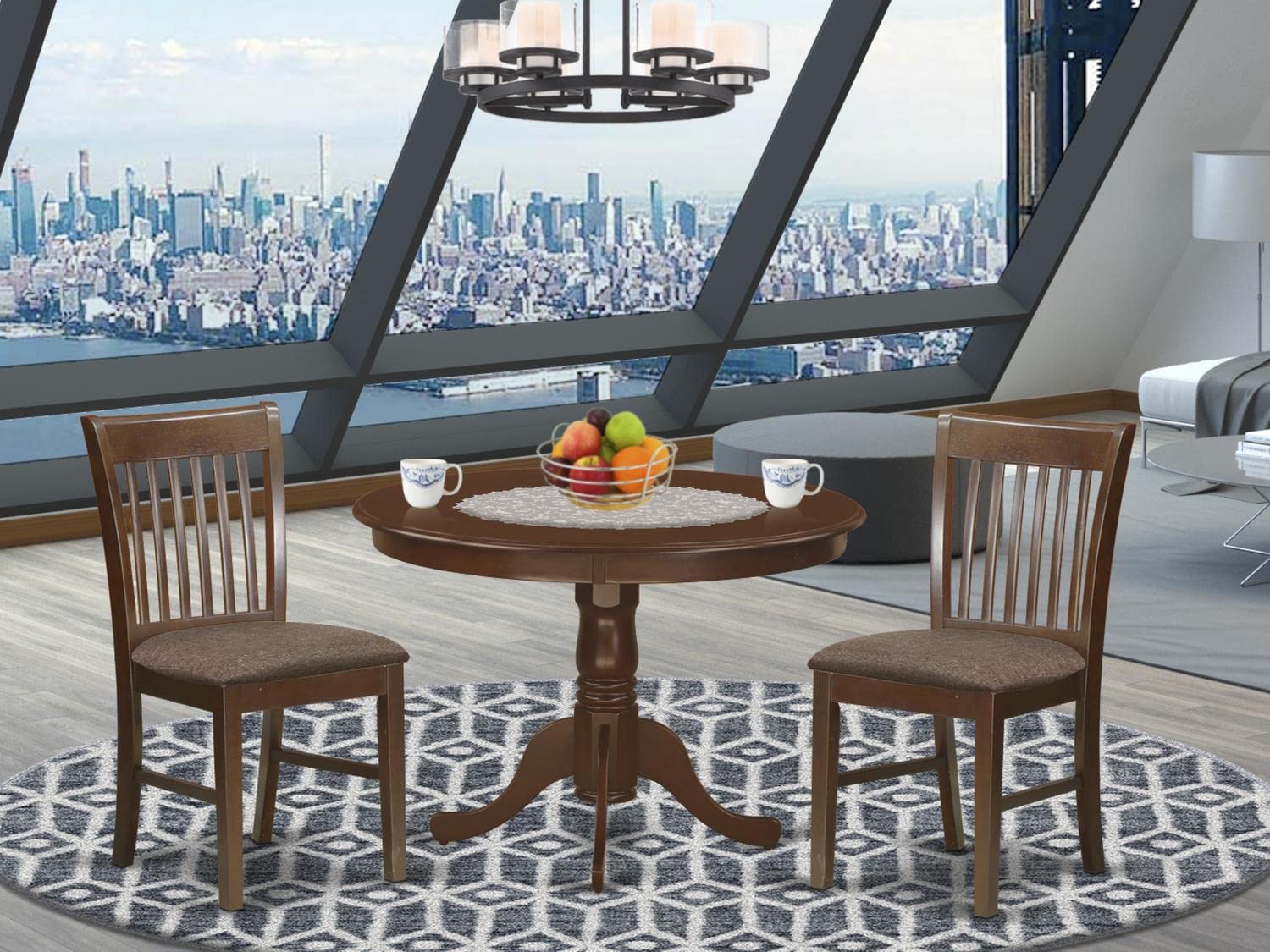 East West Furniture HLNO3-MAH-C 3-Piece Modern Dining Room Set - 42