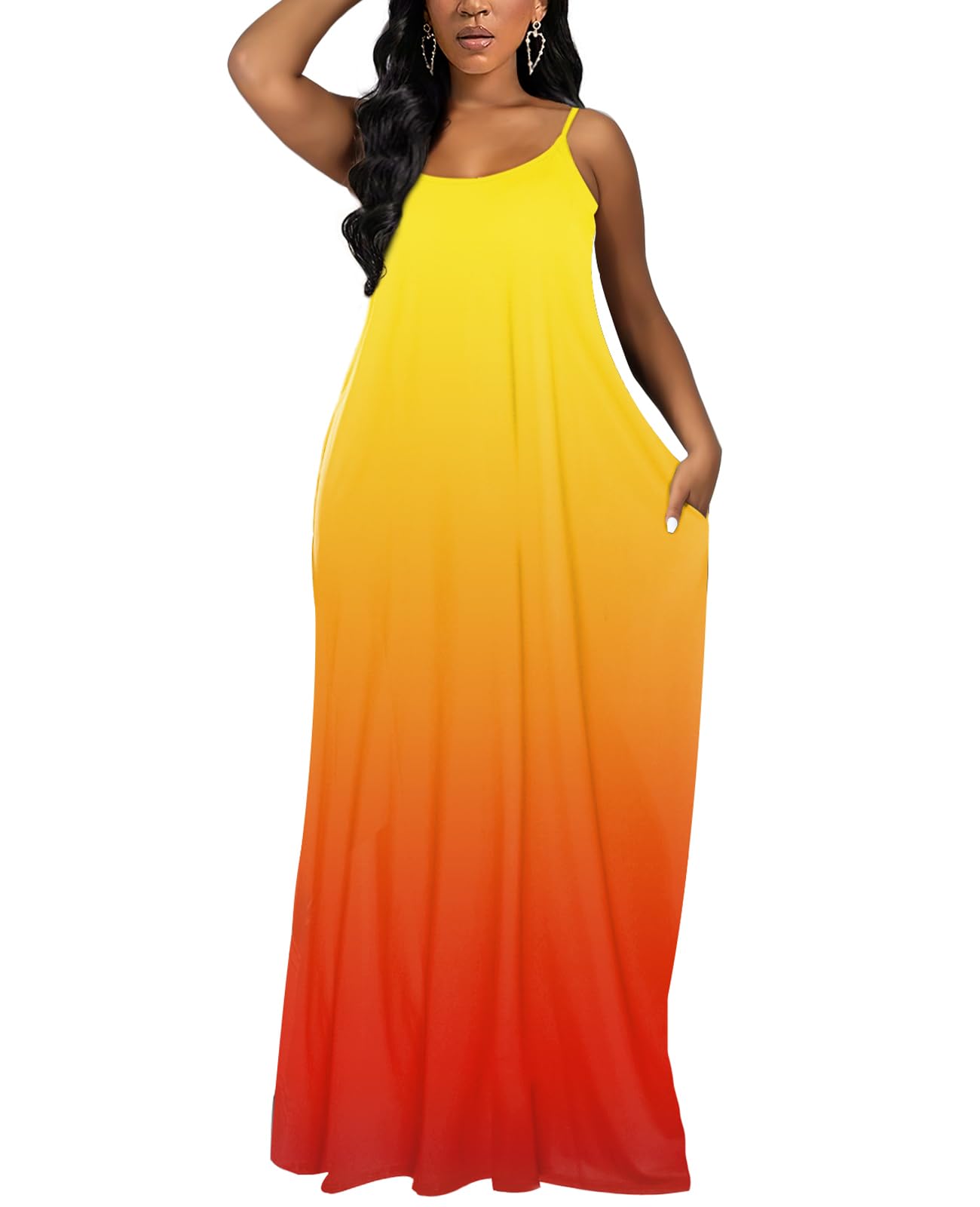 OFEEFAN Women's Summer Maxi Dress - Flowy Spaghetti Strap Sundress with Pockets | Beach Cover Up, Vacation Outfit, Casual Day Dress