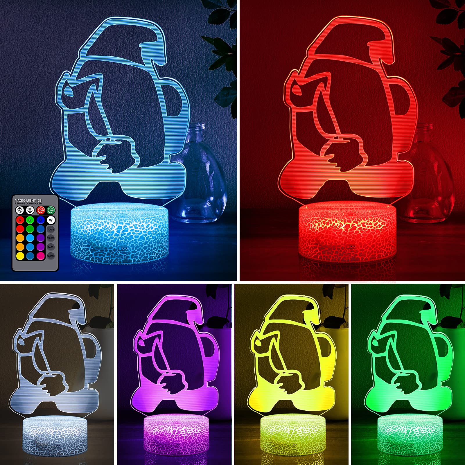 Bingotec 3D LED Night Light for Kids - 16 Color Changing USB-Powered Illusion Lamp with Remote Control | Perfect Bedside Night Light for Boys & Girls | Ideal Birthday Gift for Children's Rooms, Nurseries & Bedtime Comfort