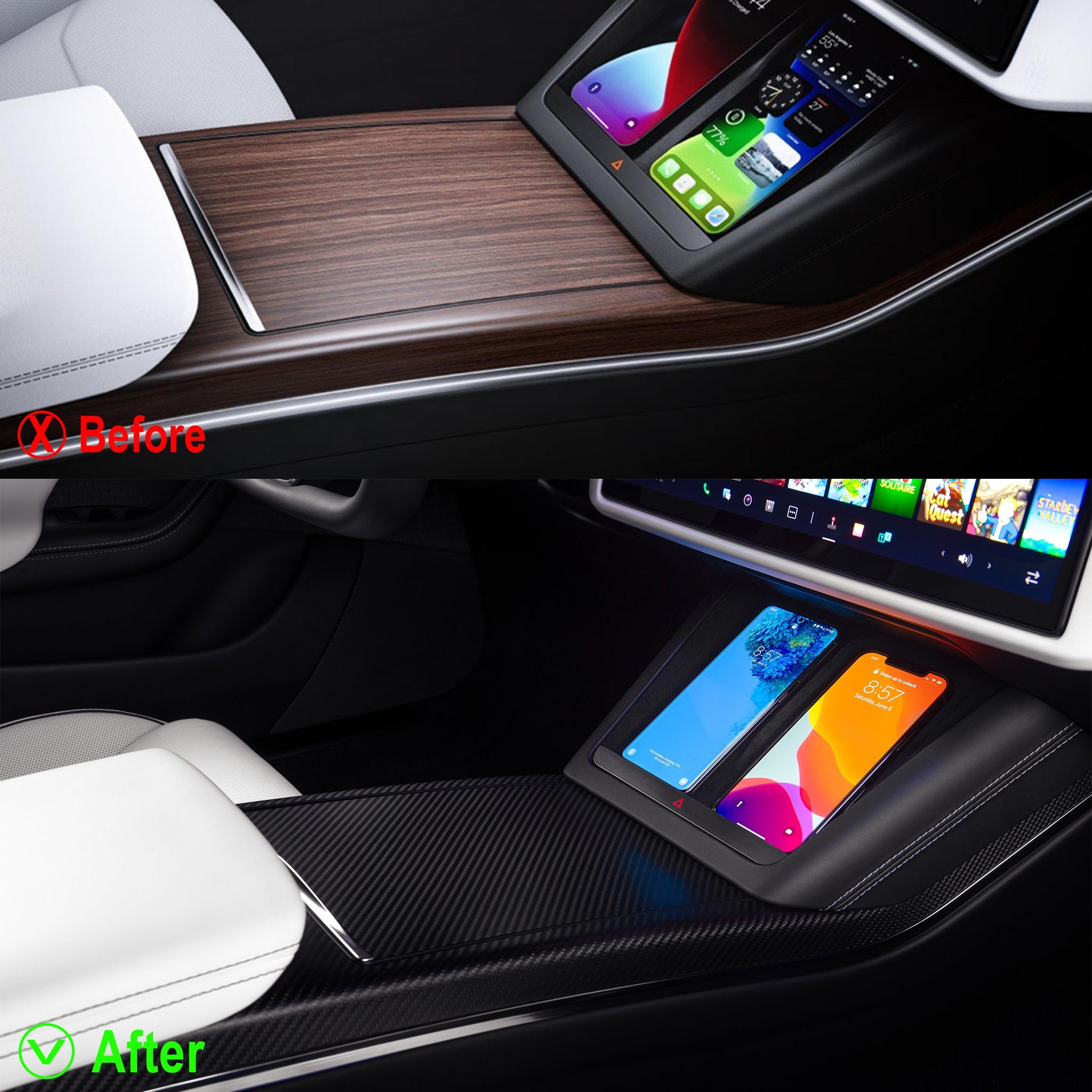 Premium Carbon Fiber Center Console Cover for Tesla Model S & X 2021+ | Plaid Style Upgrade | OEM Fit & High Gloss Finish | Interior Protection & Luxury Upgrade for Your Tesla