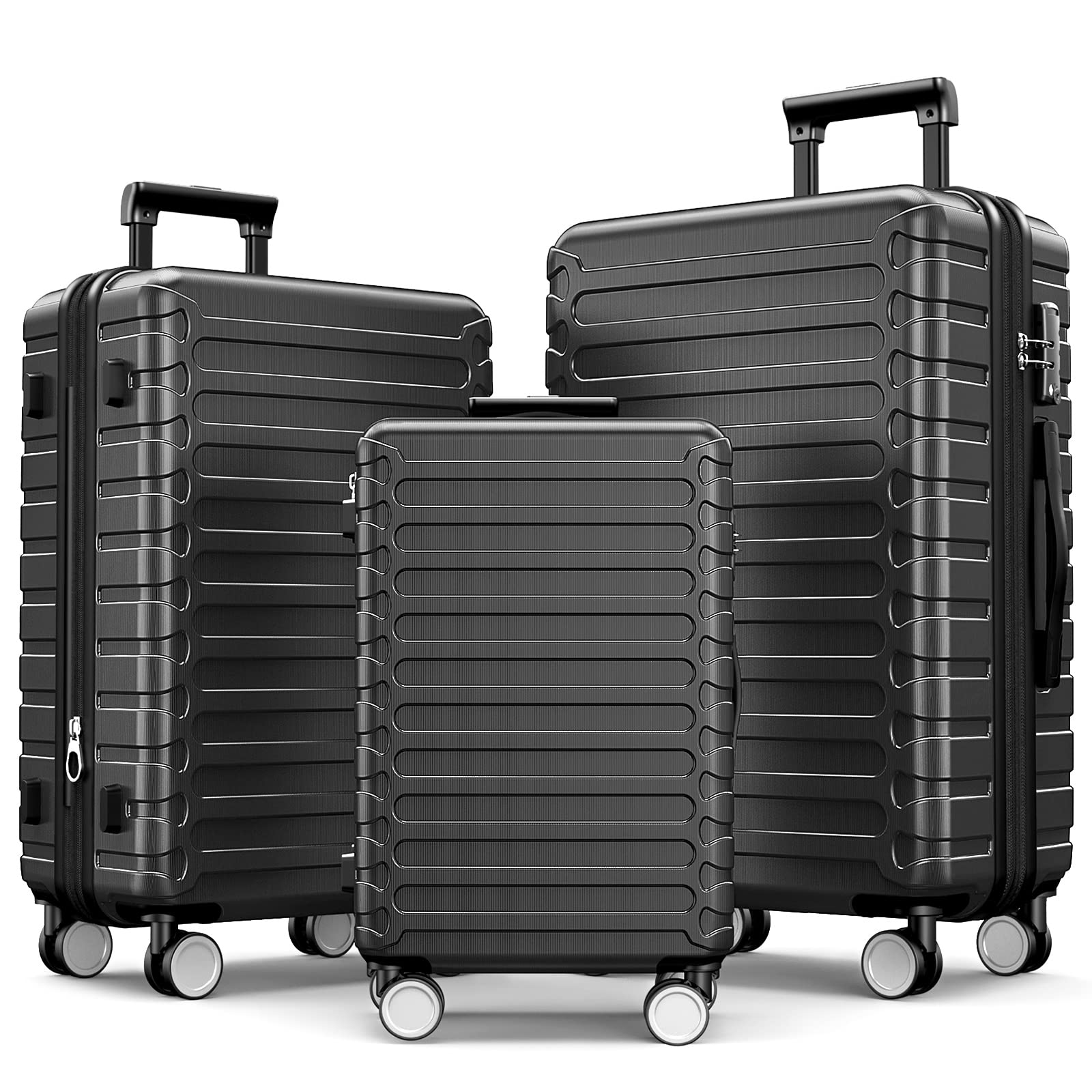 SHOWKOO Expandable ABS Hardshell Luggage Set - 3-Piece Lightweight Durable Hardside Spinner Suitcase with TSA Lock (Gray) - Perfect for Travel, Business Trips & Family Vacations