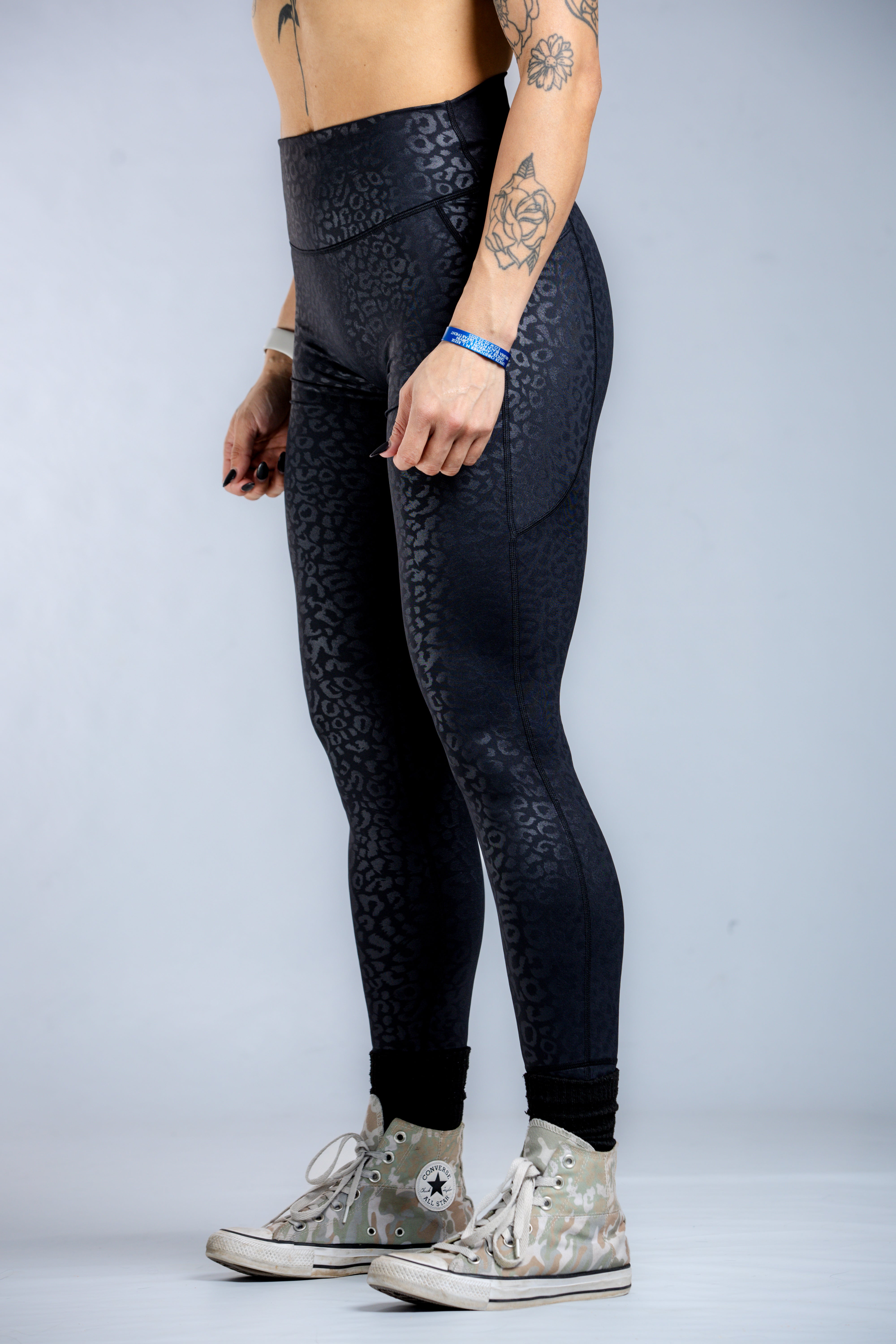 Empowered High-Waisted Yoga Leggings with Pockets - Black Leopard Print | Women's Workout Pants for Gym, Running & Lounge Wear