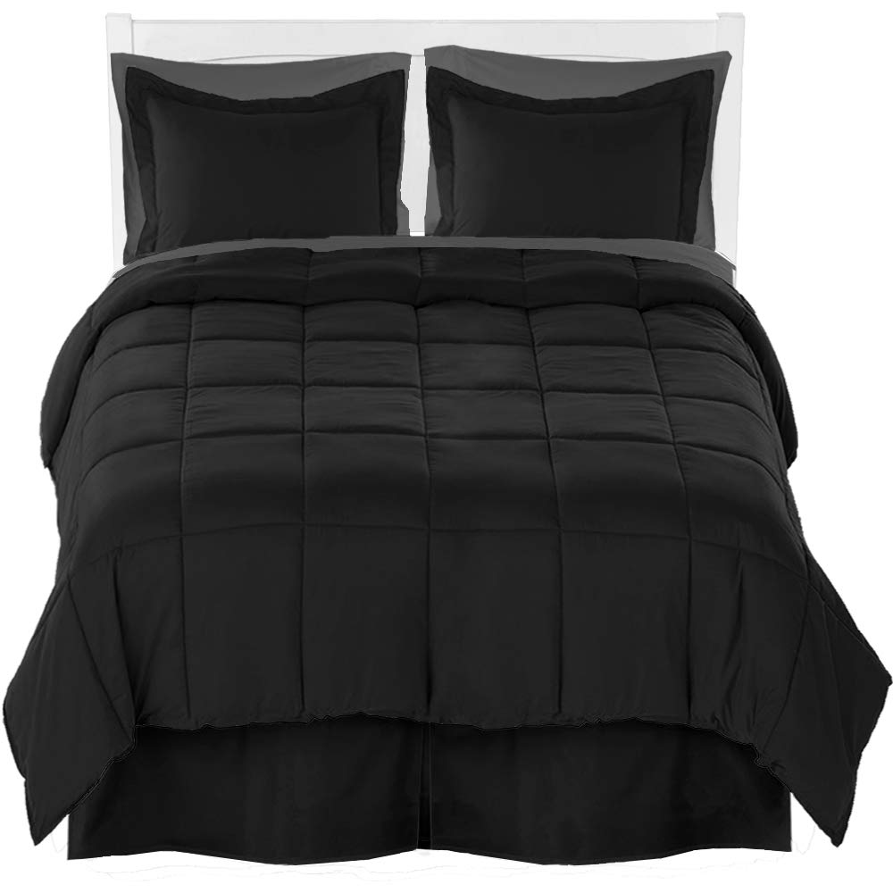 Bare Home Split King Comforter Set with Sheet Set & Bed Skirt - Ultra Soft Brushed Microfiber Bedding Collection (Black Comforter, Grey Sheets, Black Bed Skirt) for Master Bedroom & Guest Room Luxury Comfort