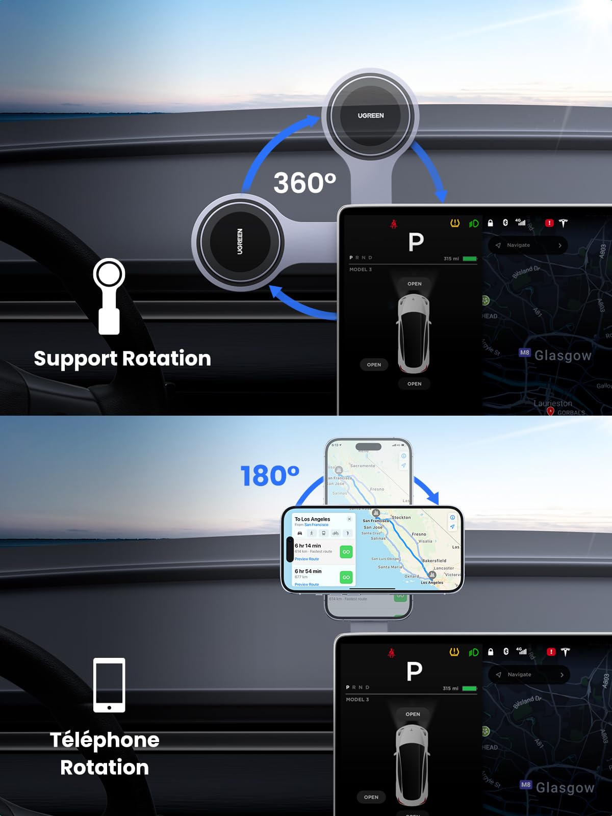 UGREEN Magnetic Car Phone Holder & Wireless Charger - 15W Fast Charging, Strong Magnet, Compatible with iPhone 15/14/13/12 Pro Max/Plus/Mini, Samsung Galaxy - Perfect for Safe Driving & Hands-Free Navigation