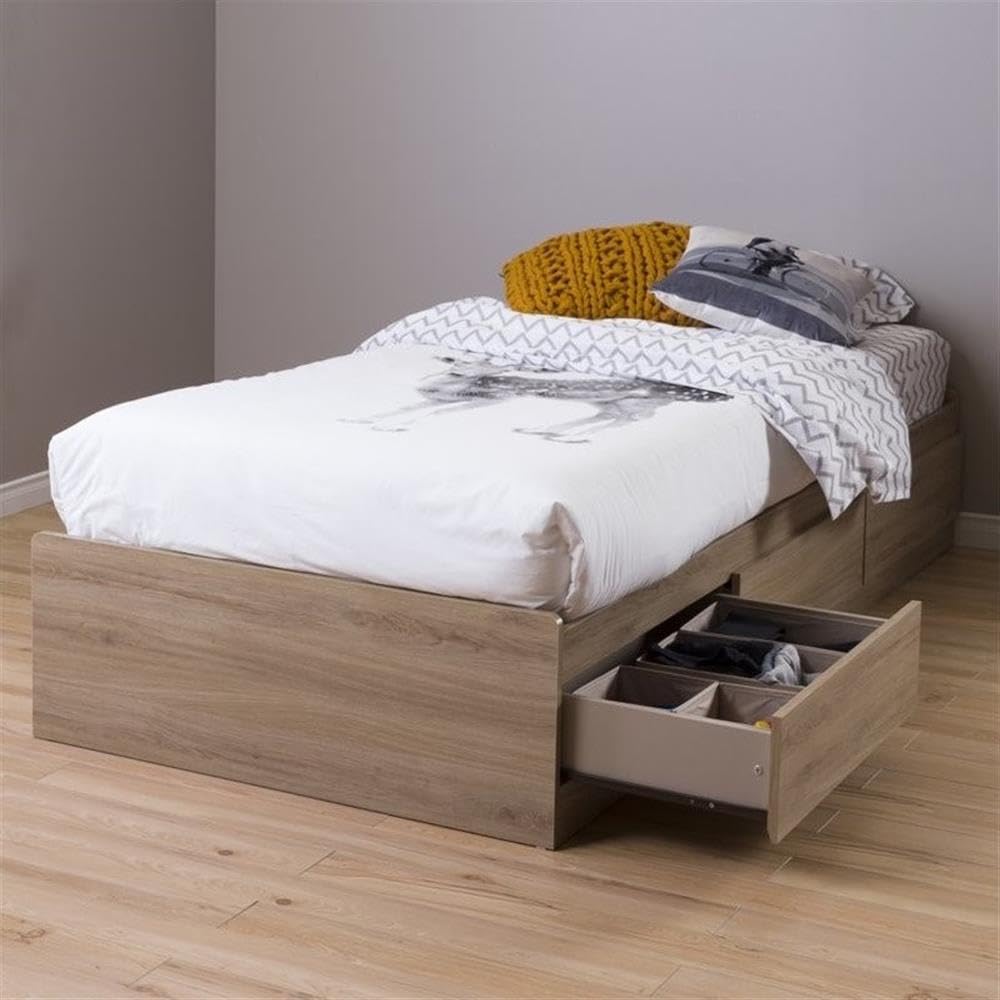 Rosebery Kids Rustic Wood Platform Bed with 3 Under-Bed Drawers - Full Size Wood Slat Support, No Box Spring Needed - Perfect for Kids' Bedrooms, Guest Rooms & Small Spaces