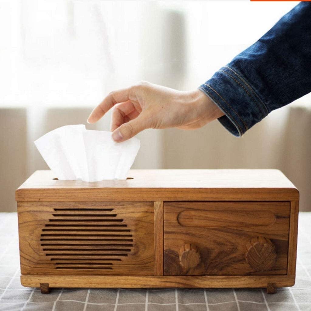 Vintage Solid Wood Tissue Box Cover Holder - Home Decor Storage Box for Living Room, Bedroom & Bathroom | Family Jewelry Organizer & Household Essentials Storage