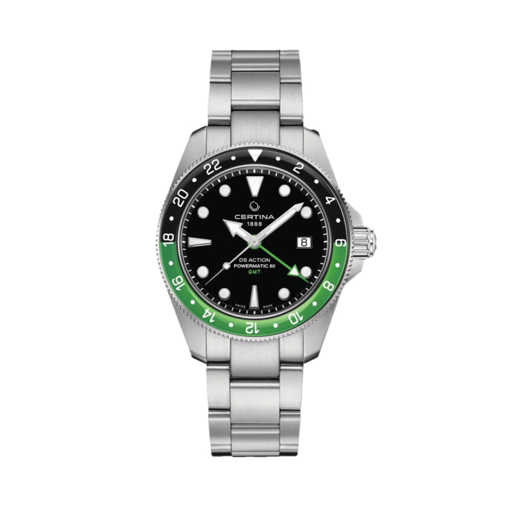 Tissot DS Action GMT Powermatic 80 Automatic Men's Watch - 41mm Black Dial on Stainless Steel Bracelet - Perfect for Travel, Business & Everyday Wear
