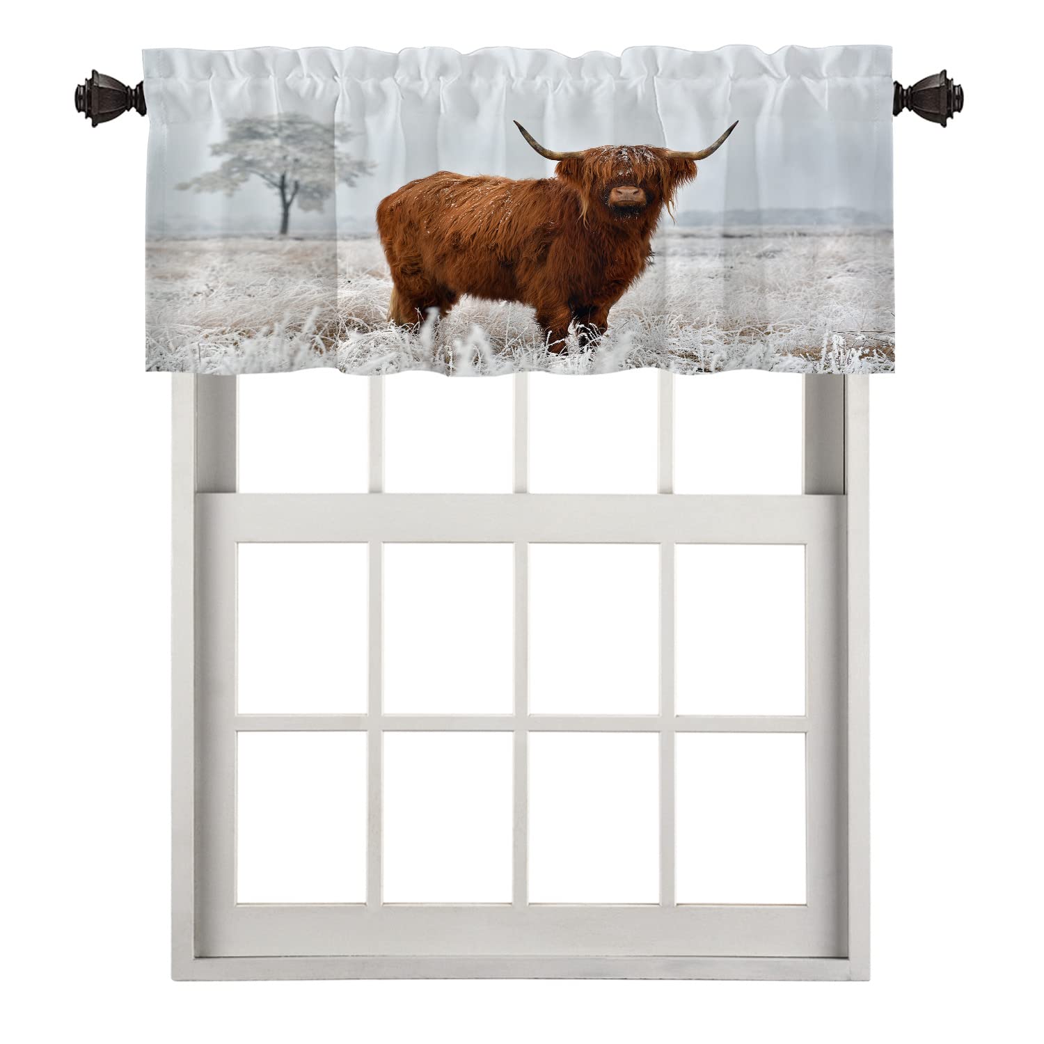 Scottish Highland Cow Blackout Window Valances Curtains - Farmhouse Kitchen & Bedroom Decor for Sun Protection & Privacy